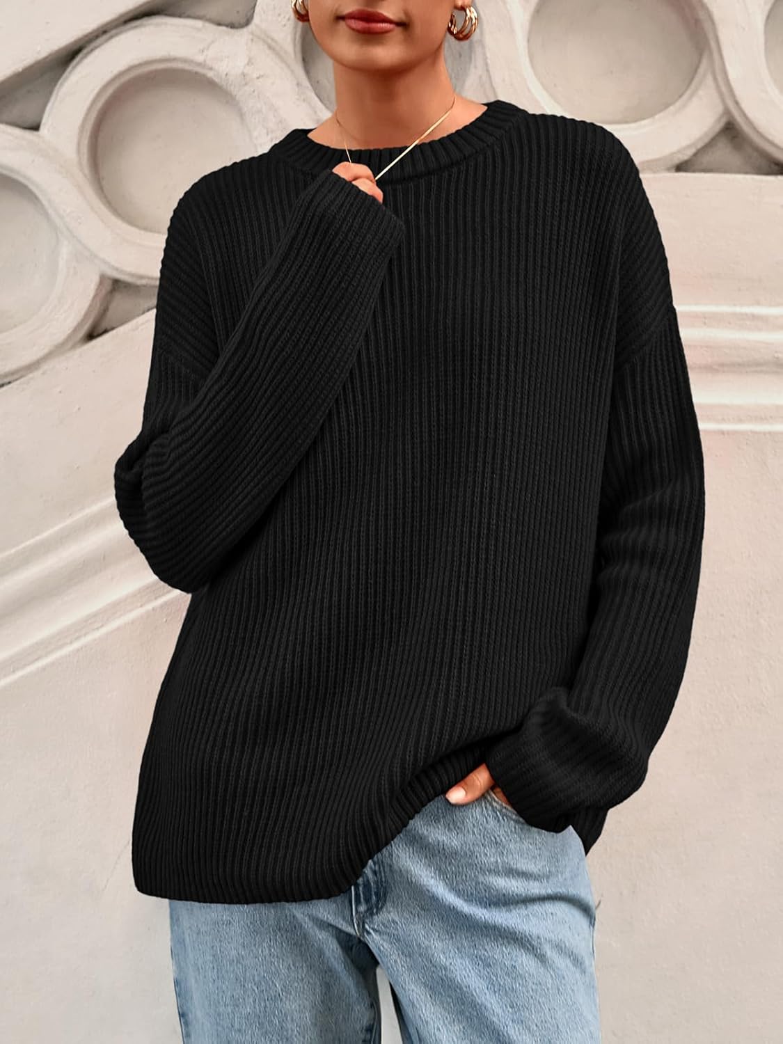 PRETTYGARDEN Womens Spring Sweaters 2026 Casual Chunky Crewneck Long Sleeve Ribbed Knit Oversized Pullover Sweater Tops - Image 2