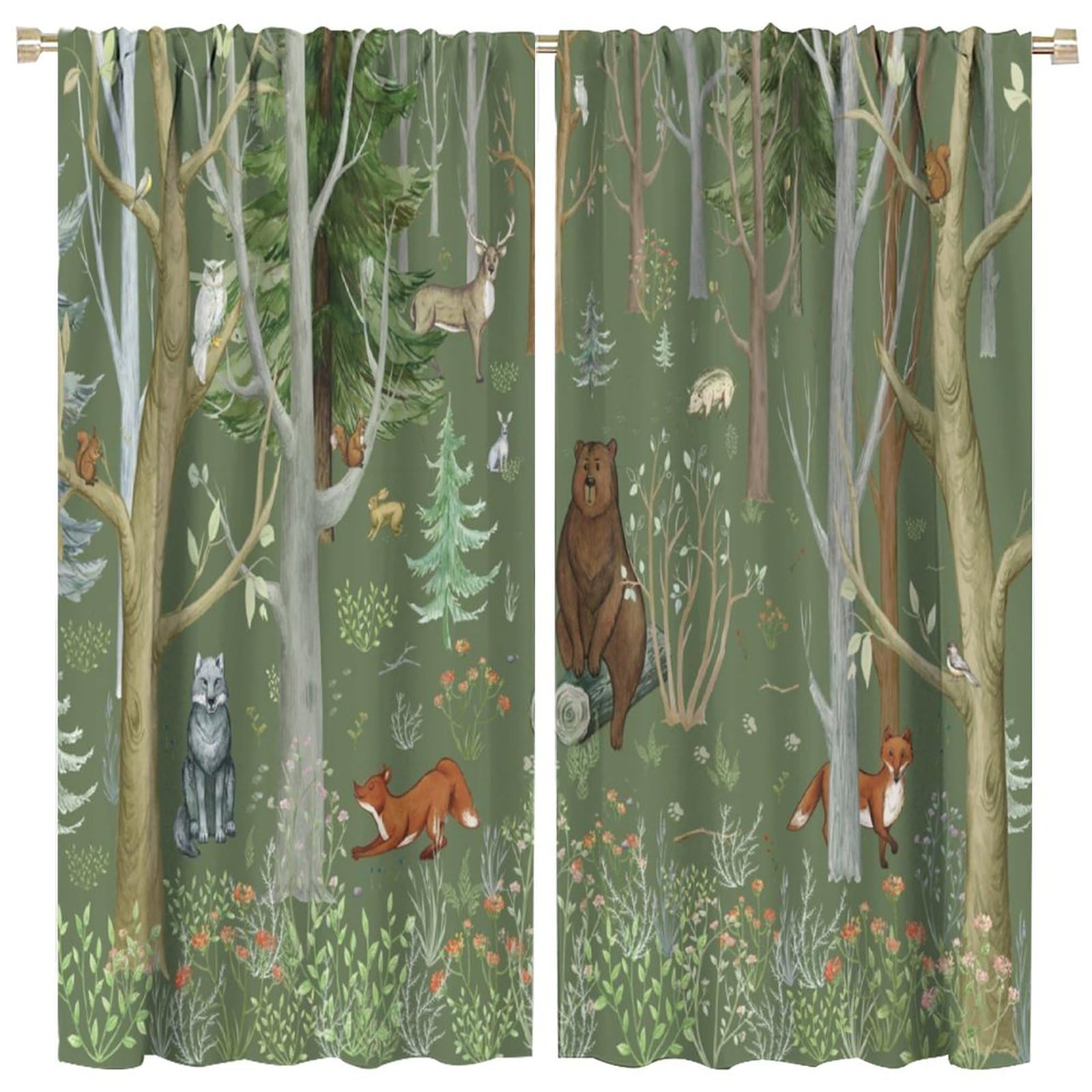 Rustic Cabin Curtain Bear Elk Camping Lodge Farmhouse Hunting Wildlife Curtains for Girls Boys Living Room Bedroom Decor Window Drapes 2 Panels 52x84in