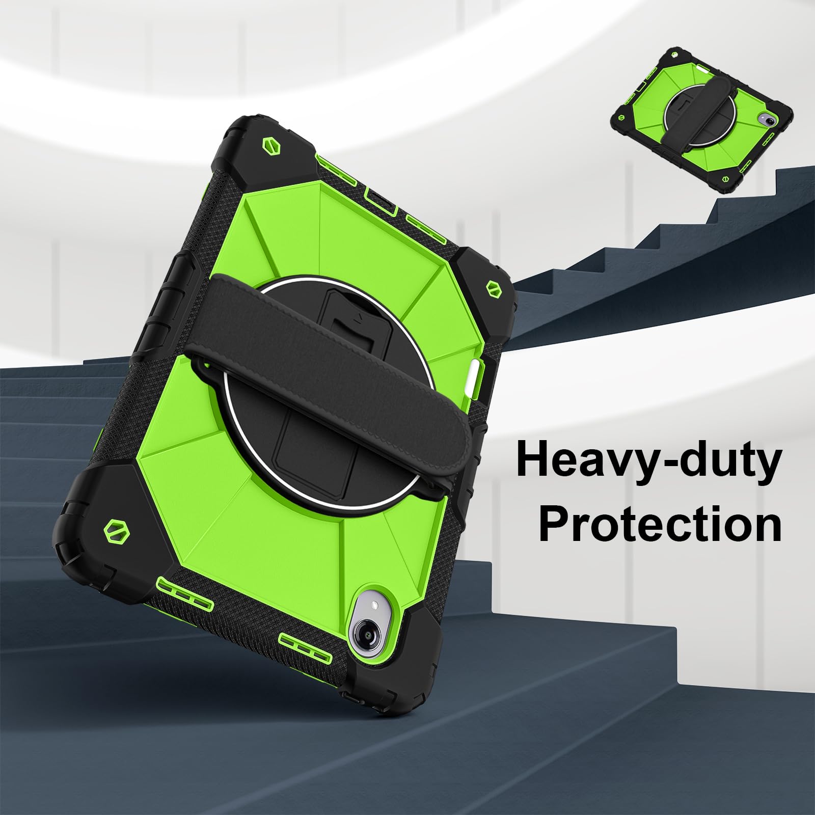 Custodia protettiva per tablet Lenovo Idea Tab Pro Gen 2 (TB390) da 13 pollici, antiurto, con supporto e portamatite, custodia ibrida con tracolla e cinghie da polso (nero + giallo verde)