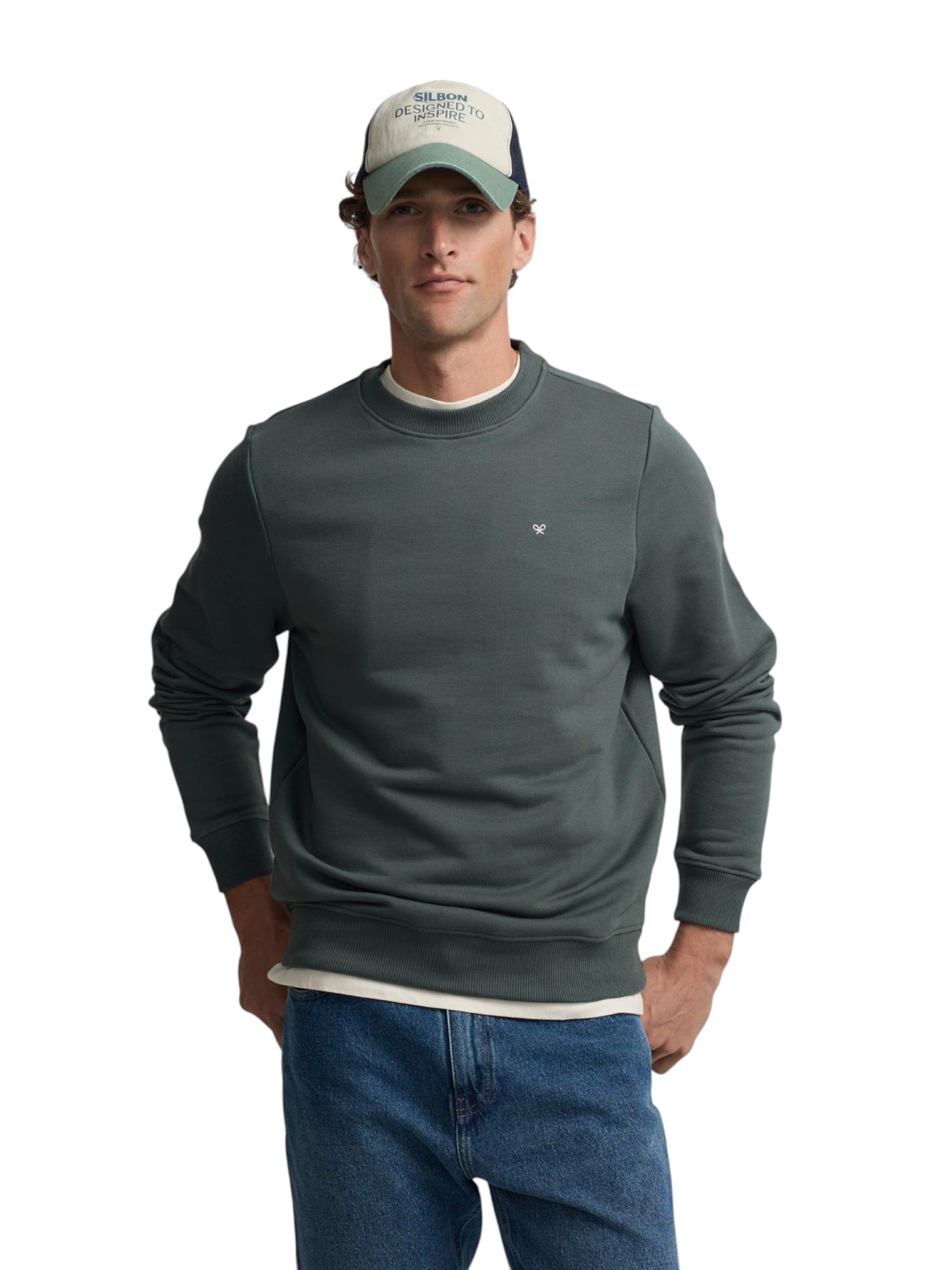 SILBON Sudadera Classics Verde Oscuro para Hombre Talla L