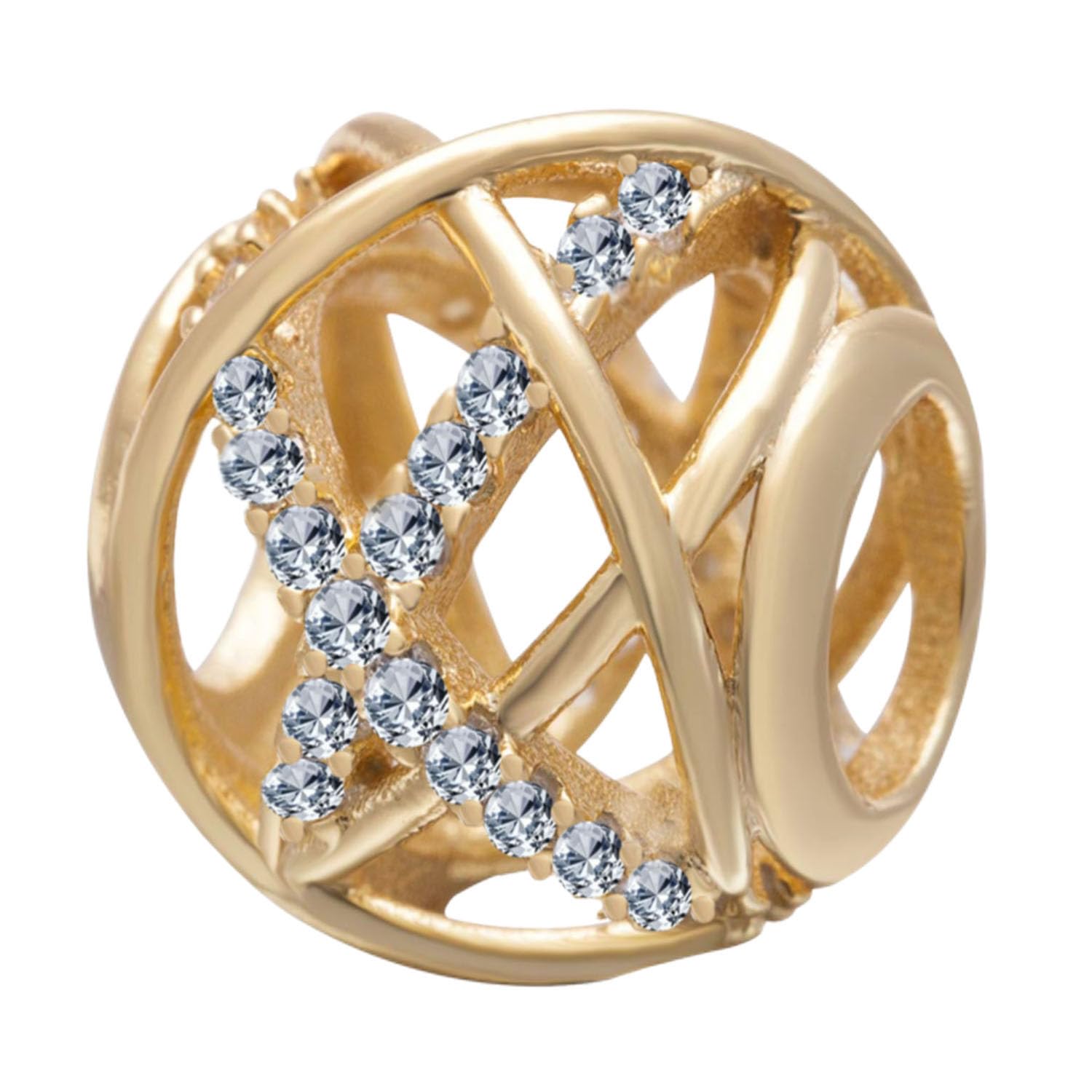 Galaxy Charm 925 Sterling Silver Openwork Charms with Clear CZ Flower Charm Anniversary Charm Love Charm for Pandora Charm Bracelet (Gold)-image-2