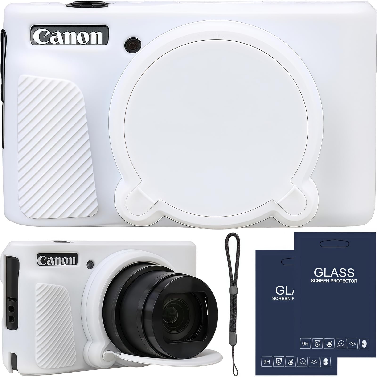 Etui na aparat cyfrowy Canon PowerShot SX740/SX730, zdejmowane, miękkie silikonowe etui ochronne do aparatu cyfrowego z paskiem na rękę, 2 folie ochronne i 1 pasek na rękę, białe