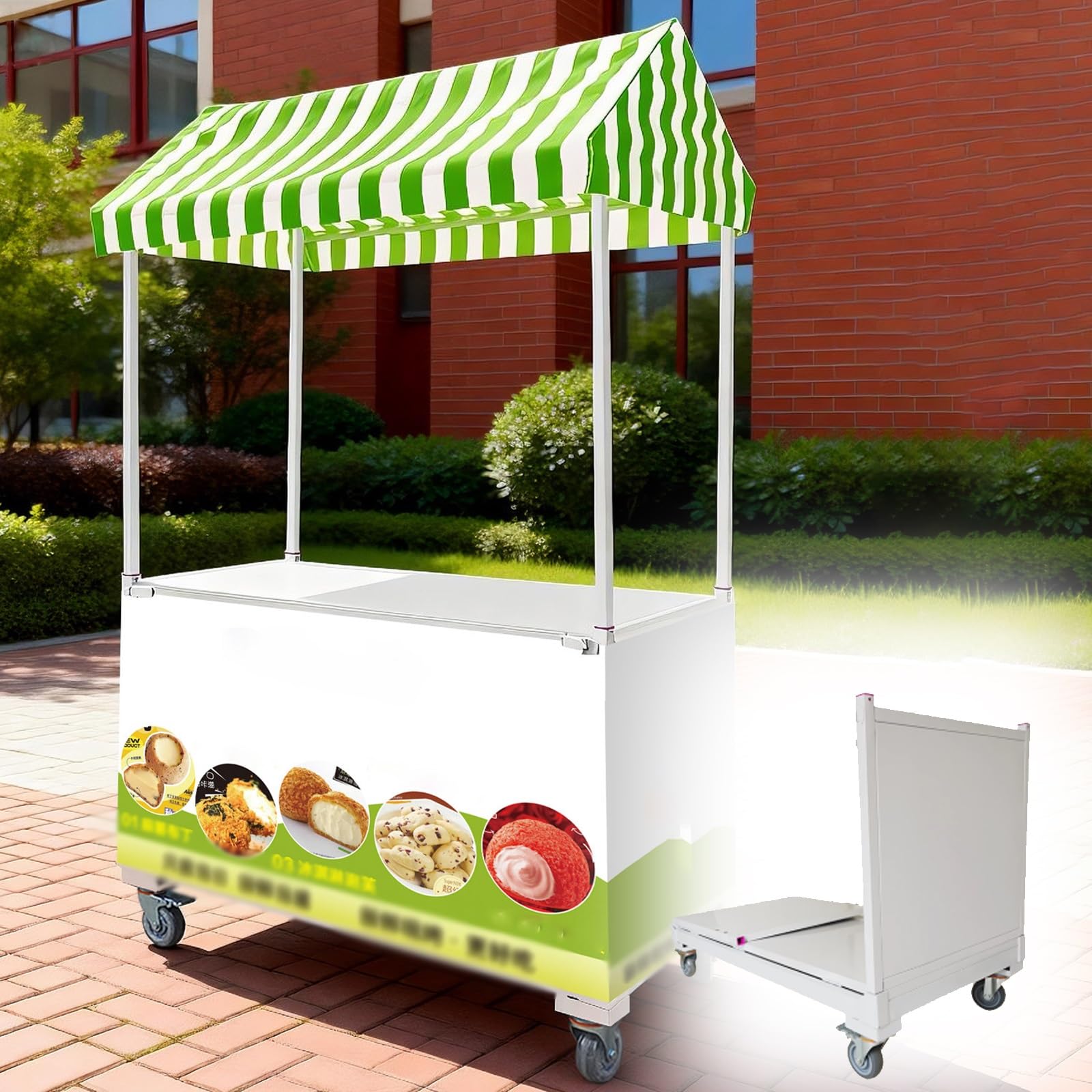 WLCGYD Rolling Metal Vendor Kiosk Stall Street Snack Cart, Foldable Vendor Cart 2 Tier/Concession Stand for Catering Vending Picnic，Easy To Assemble(160cm/63in)