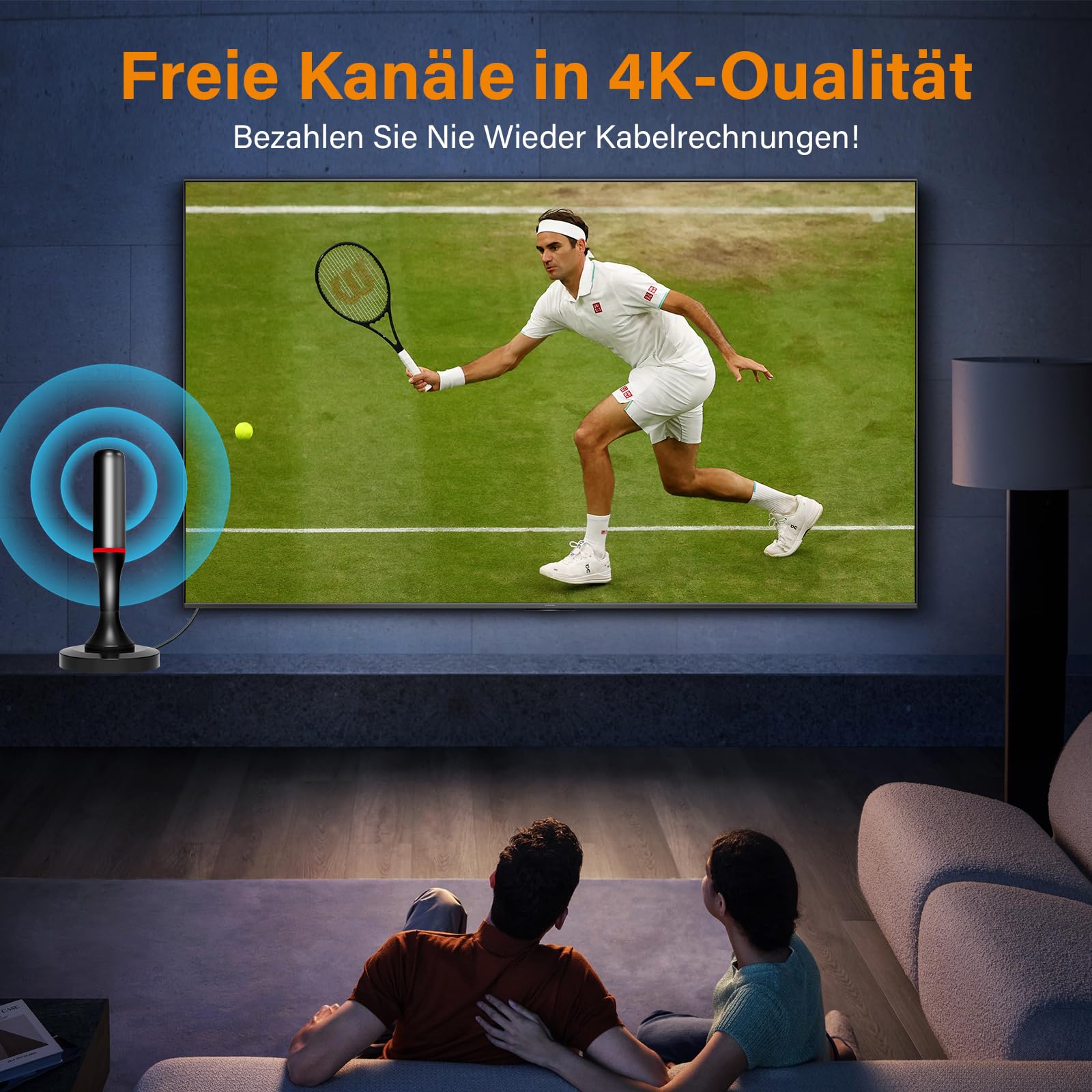 DVB-T/DVB-T2 Antenne, DVB-T2 Antenne mit Verstärker für Innen, Zimmerantenne für Fernseher, Indoor TV Antenne mit Magnetfuß, 360° HD-Empfang, 3m Kabel für 4K Smart TVs DAB/VHF/UHF