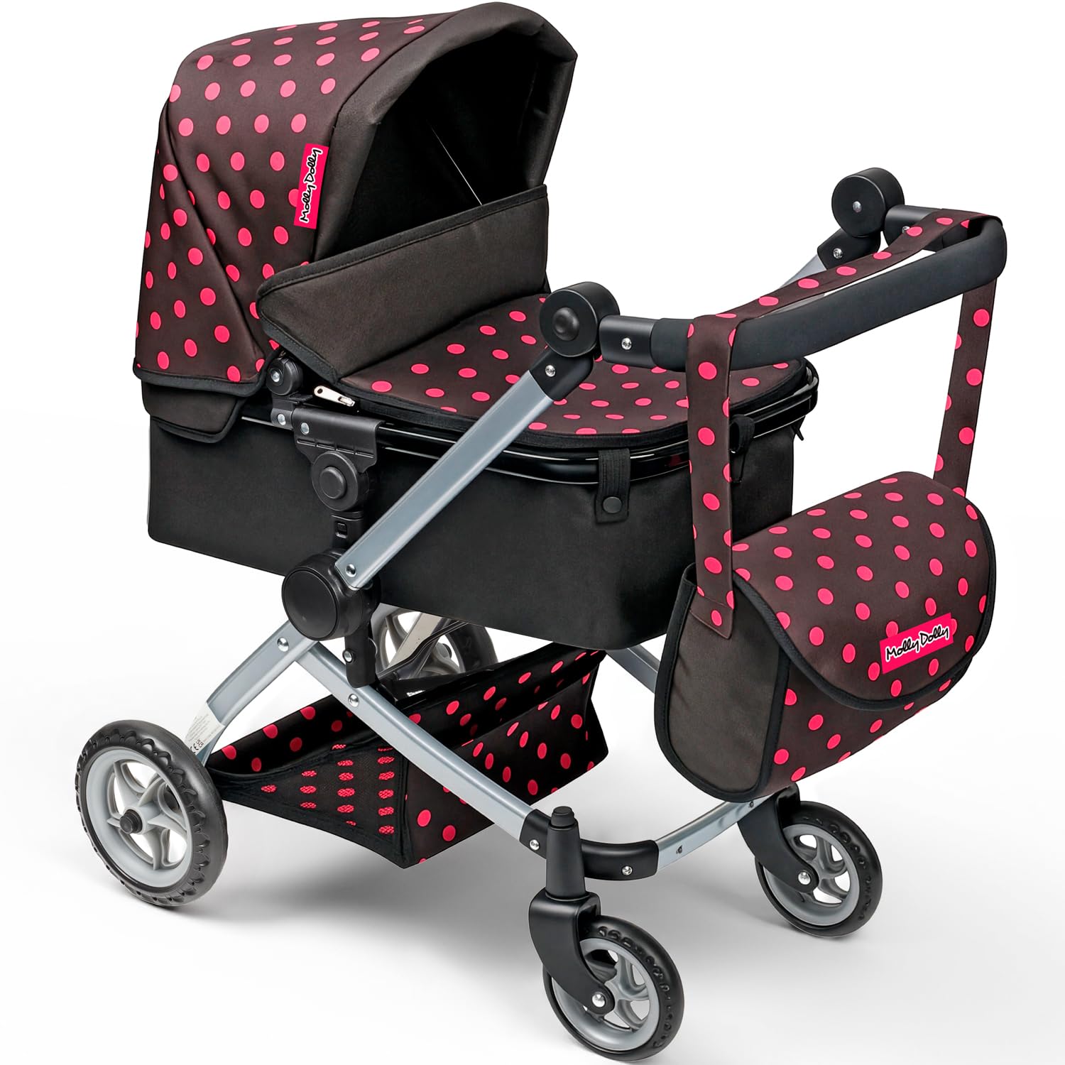 Molly Dolly 2 in 1 Dolls Pram - Pushchair Stroller With Adjustable Handle Height For 3-6 Year Old Girls - Baby Doll Pram For Girls Age 2 +
