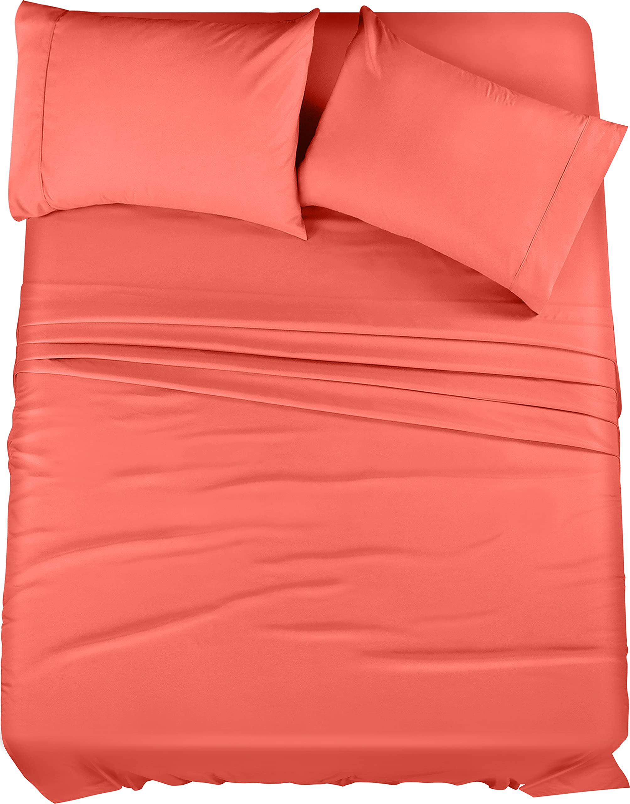 Utopia Bedding Queen Sheet Set – 4 Piece Bed Sheets for Queen Size Bed, Soft and Breathable Microfiber, Includes 1 Fitted Sheet, 1 Flat Sheet and 2 Pillowcases (Coral)