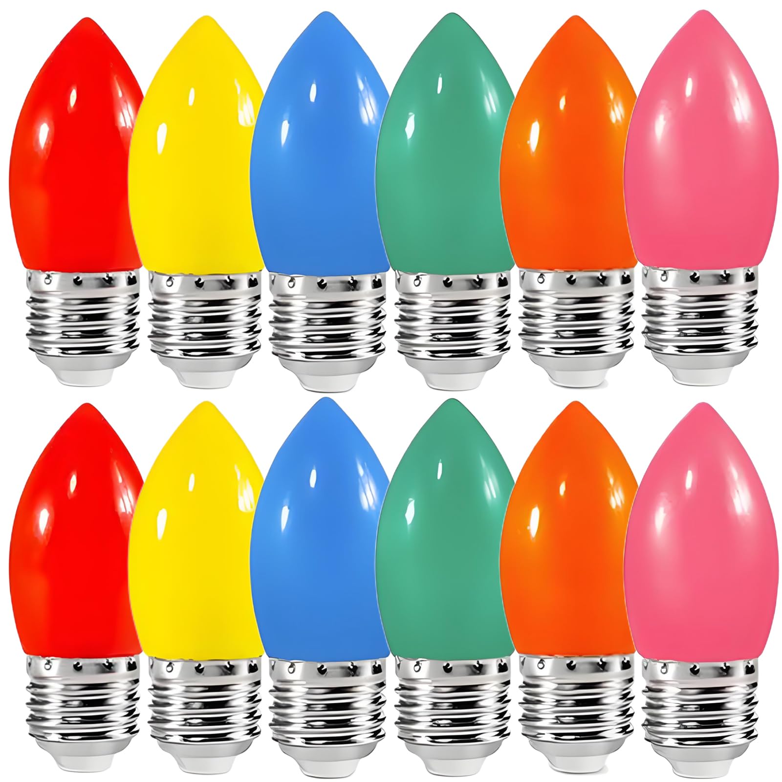 HUAMu 12 Pack E27 Colour LED Bulbs, 2W Equivalent to 20 Watt, C35 Candles Coloured Light Bulb, Multicolor, Red Yellow Blue Green Orange Pink