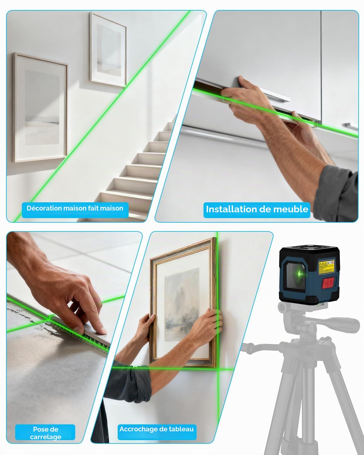 Niveau Laser Vert, RockSeed Cross Line Laser avec Auto-nivellement, Lignes Verticales et Horizontales, Rotatif à 360 Degrés, Pochette de Transport, Batterie Incluse