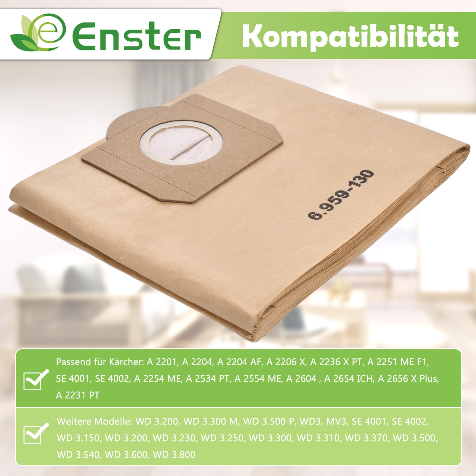 Sacchetti Aspirapolvere Per Kärcher WD3 - 5 Pezzi Ricambio Carta Filtro 6.959-130.0 - Foto 2