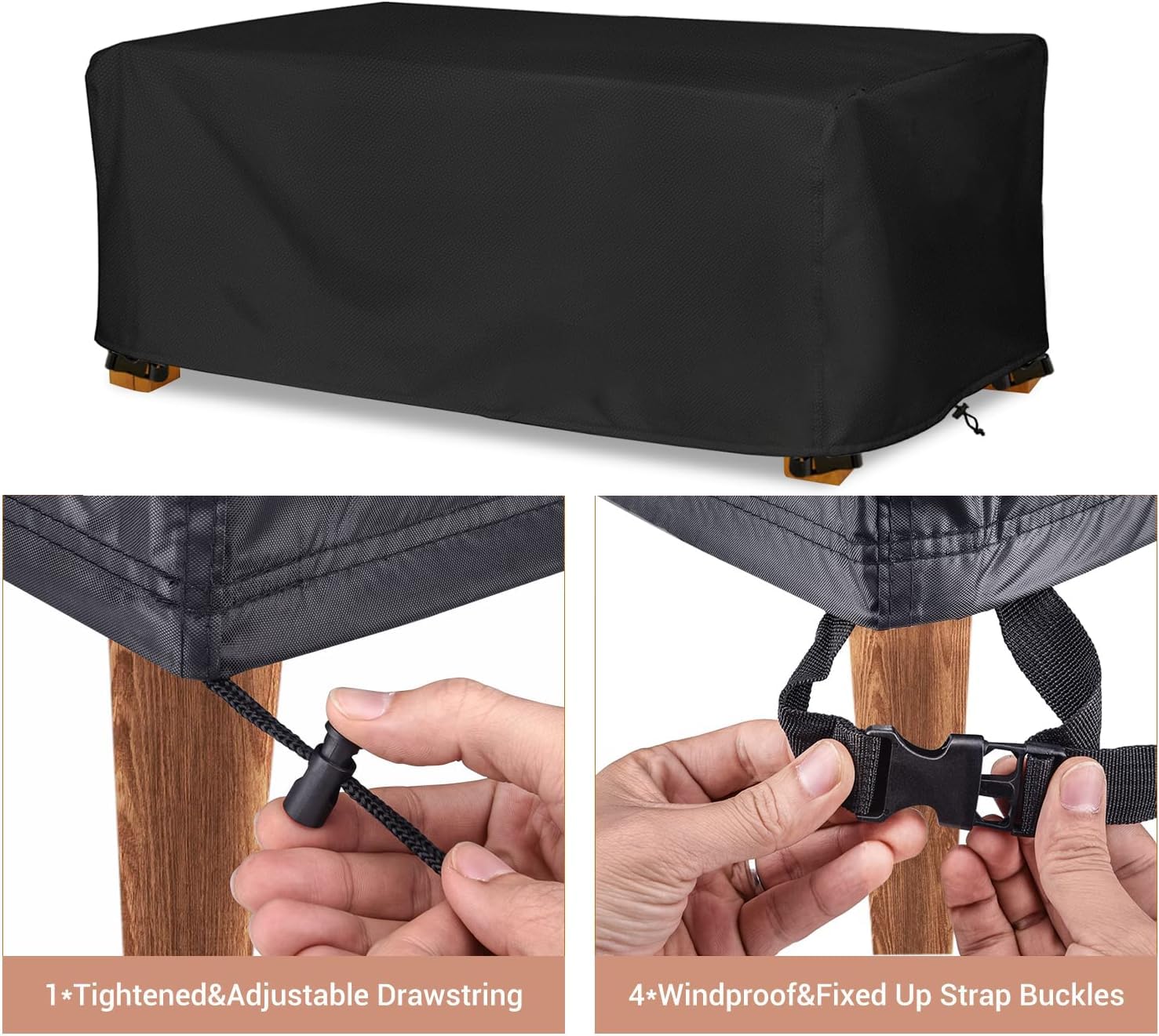 Copertura Tavolo Esterno Impermeabile 240x130x100cm(LxWxH) Copritavolo Telo Copri Mobili da Esterno 420D Panno Oxford Resistente Allo Strappo Copertura Tavolo Esterno - Nero