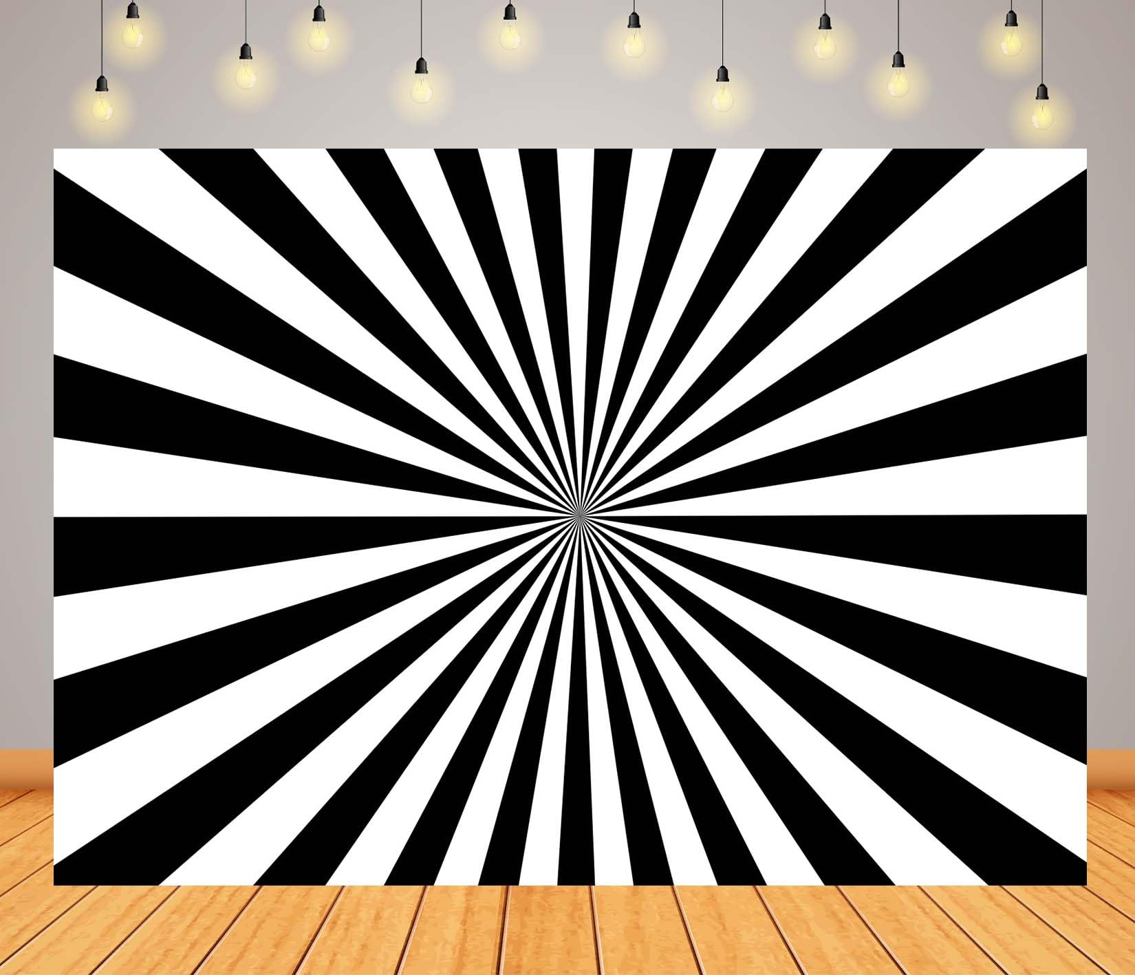 BELECO 4.6x2.5m Telo sfondo raggi solari bianco nero | Raggi sole linee luminose strisce rotanti sfondo tema fumetto compleanno carnevale retrò accessori foto