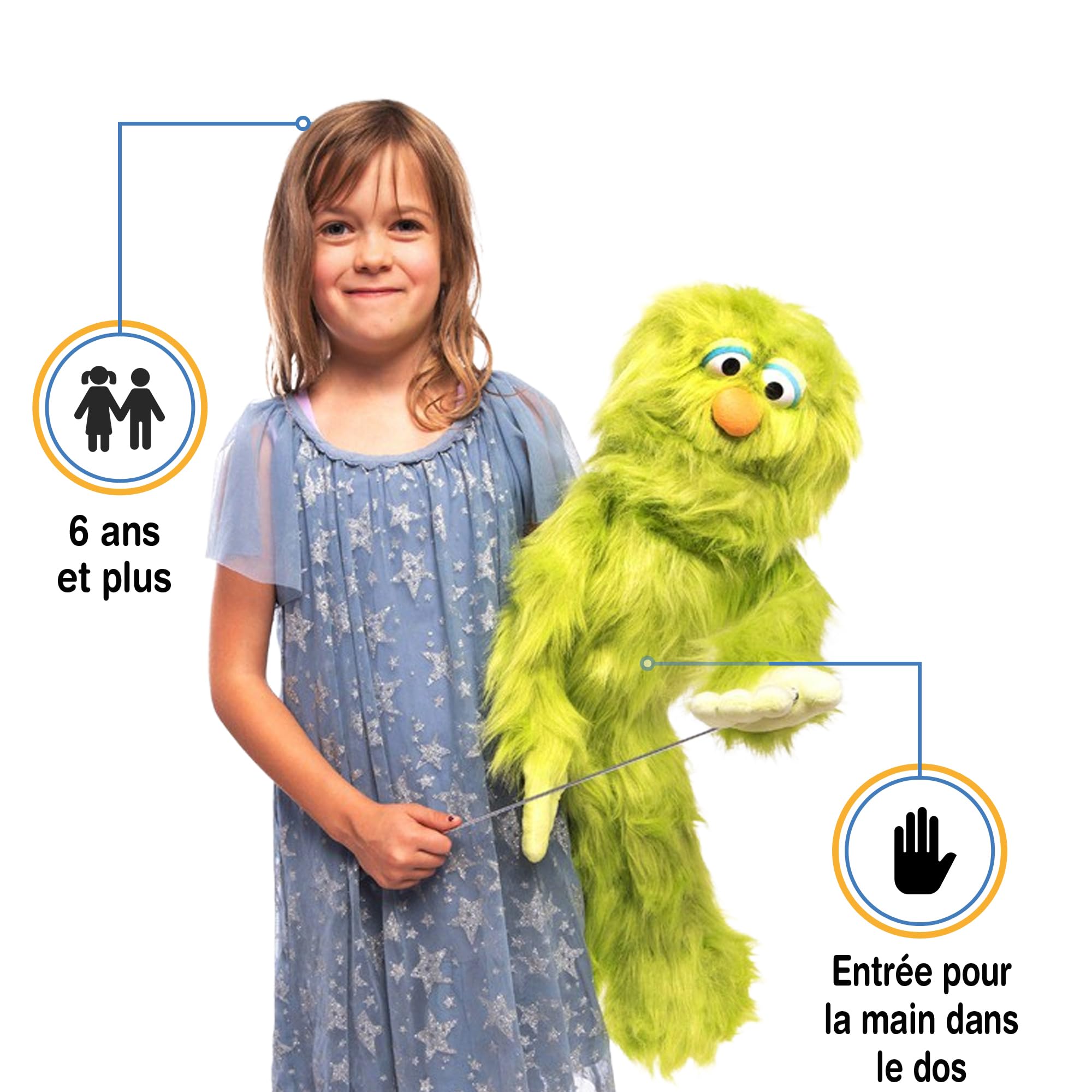 Marionnette monstre verte de style ventriloque, 70 cm