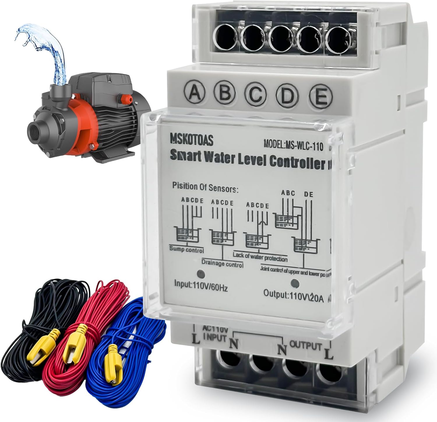 110V Automatic Smart Water Level Controller for Water Drainage and Storage, Sump Pump Float Switch Relay,Pump Control with 6.5 ft Detectors, Auto On Off