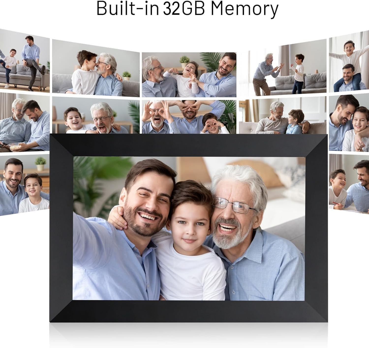 FUNCARE Cadre Photo Numérique WiFi 15,6 Pouces, Écran Tactile HD 1280x800 IPS avec 32Go de Stockage pour Partager Photos et Vidéos, Rotation Automatique, Support Multilingue, Montage Mural