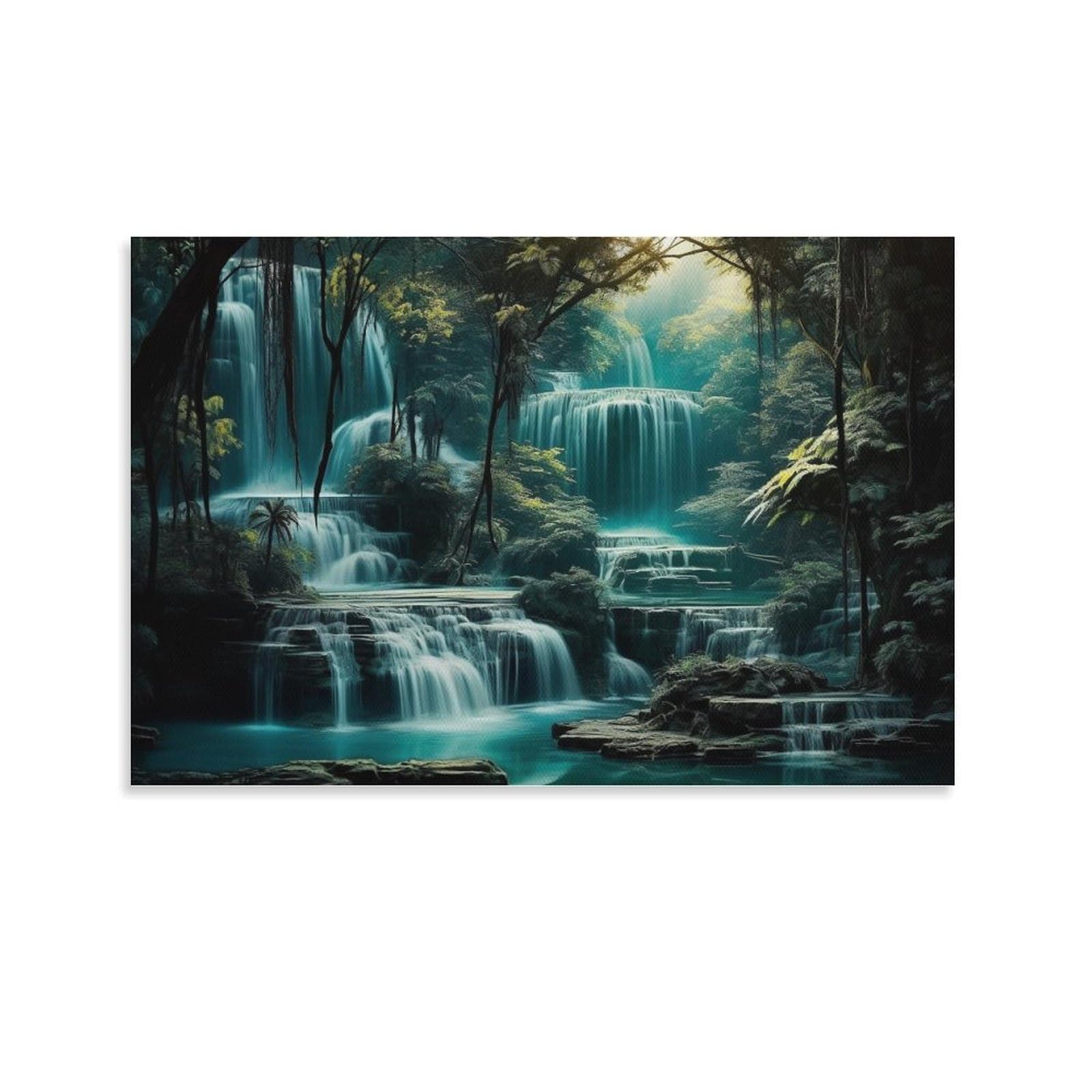 FOCCAR Beautiful Scenic Landscape Wall Art Prints Deep Forest Waterfall Scenic Landscape Picture Natural Picture Pictures on Canvas Poster Wall Decor for Bedroom Home Decorations