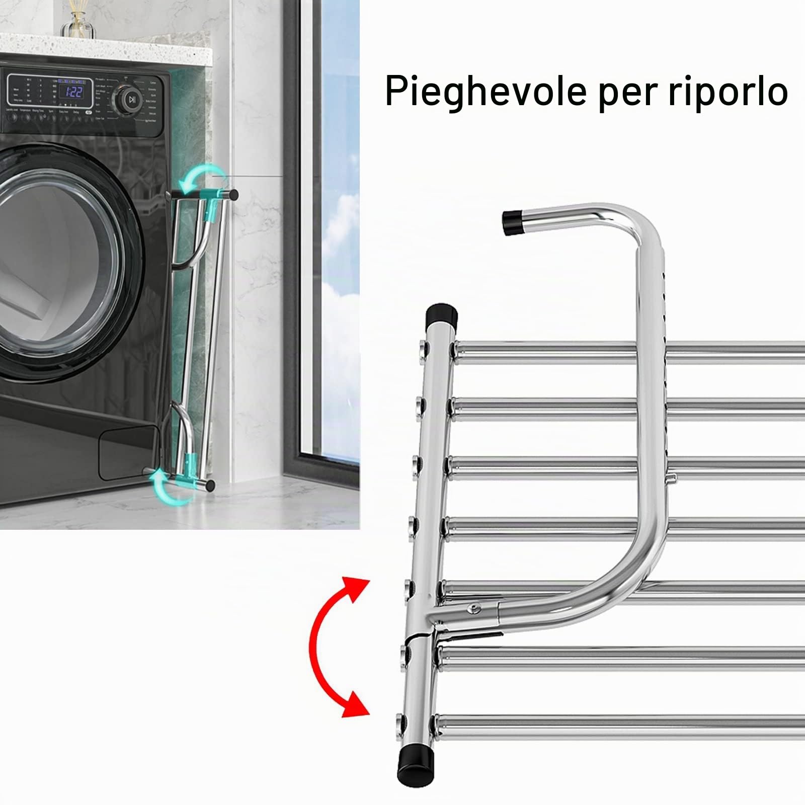 Stendino - Stendibiancheria per Termosifone, Balcone, Finestre, Ringhiere - Stendino Appendibile Estensibile Stendibiancheria in Acciaio Inox Ripiegabile per Interno Ed Esterno - Salvaspazio