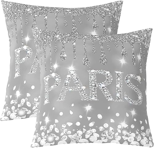 Miniatura 8 de Juego de 2 fundas de almohada reversibles con purpurina (sin purpurina sin lentejuelas), fundas de almohada cuadradas de color champán pastel para