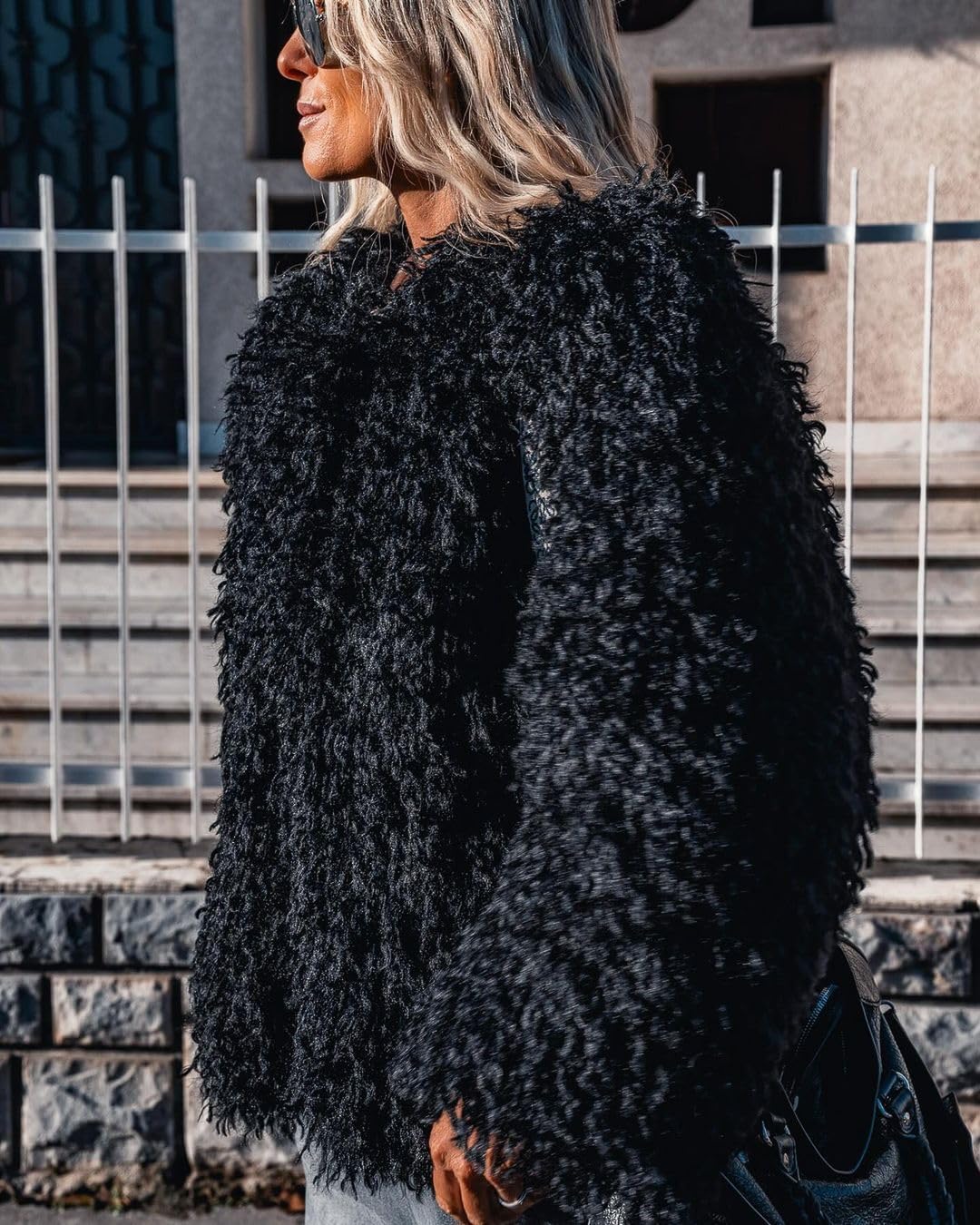 Aoang Women's 2026 Winter Coats Fleece Cropped Jacket Faux Fur Long Sleeve Shaggy Warm Outerwear Fall Clothes - Image 2