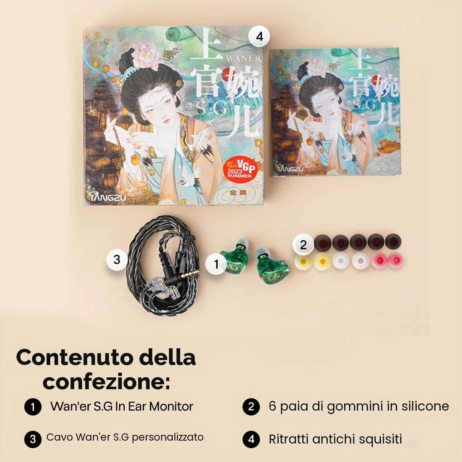 Linsoul TANGZU Wan'er S.G HiFi 10mm Driver dinamico PET Diaframma Cuffie In Ear, Cavo Staccabile da Incasso 2Pin OFC Intrecciato per Audiofili Musicista DJ(Bianco, senza microfono)