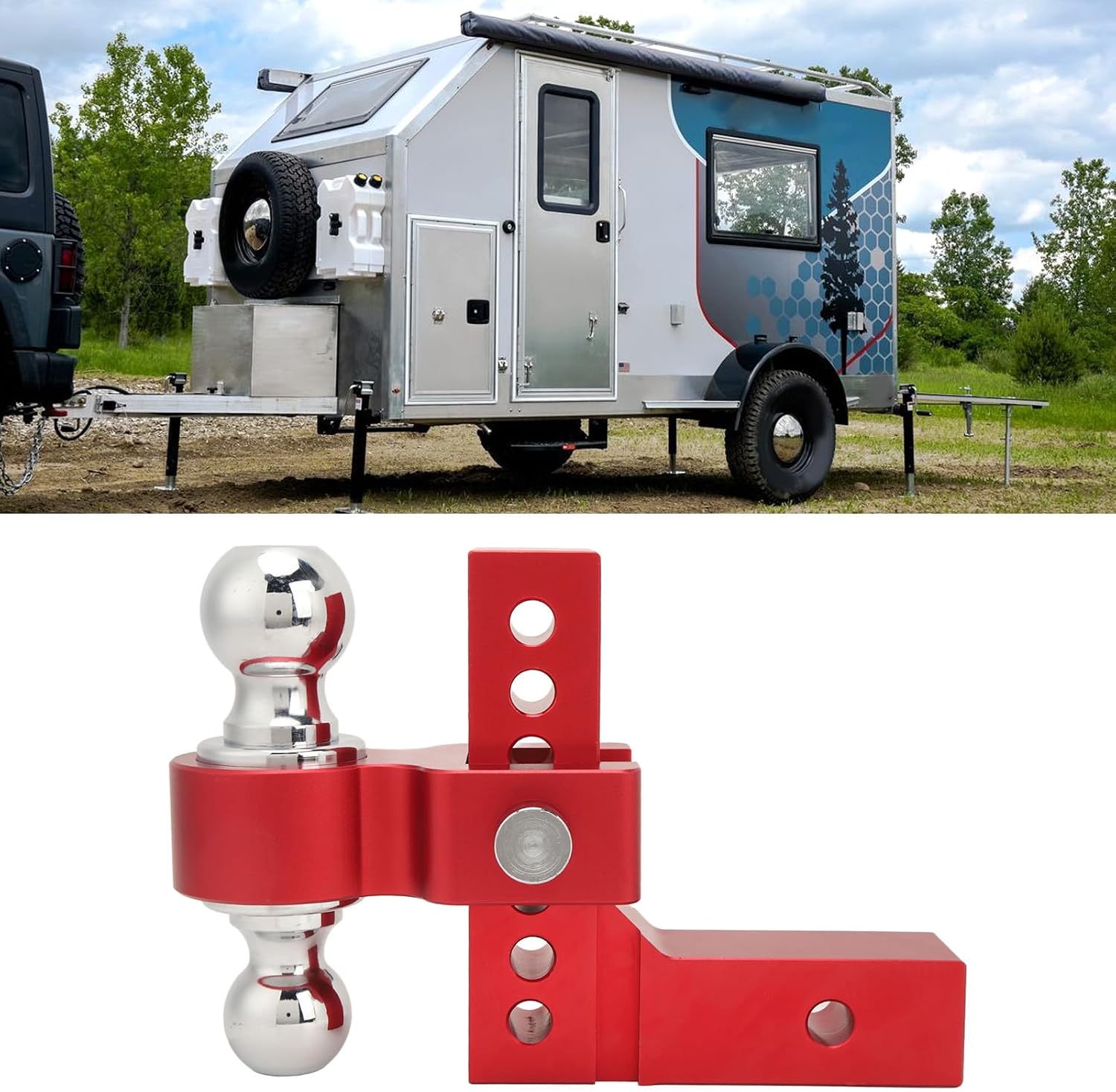 Adjustable Trailer Hitch 6in Drop Rise, Heavy Duty Stainless Steel Receiver Hitch with 12500LBS Capacity for 2in Truck Towing RV Boat Trailer (Red)