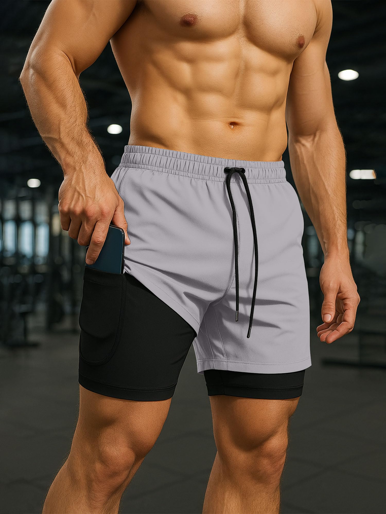 Mens Quick-Drying Shorts with Zippered Pockets for Athletic Shorts