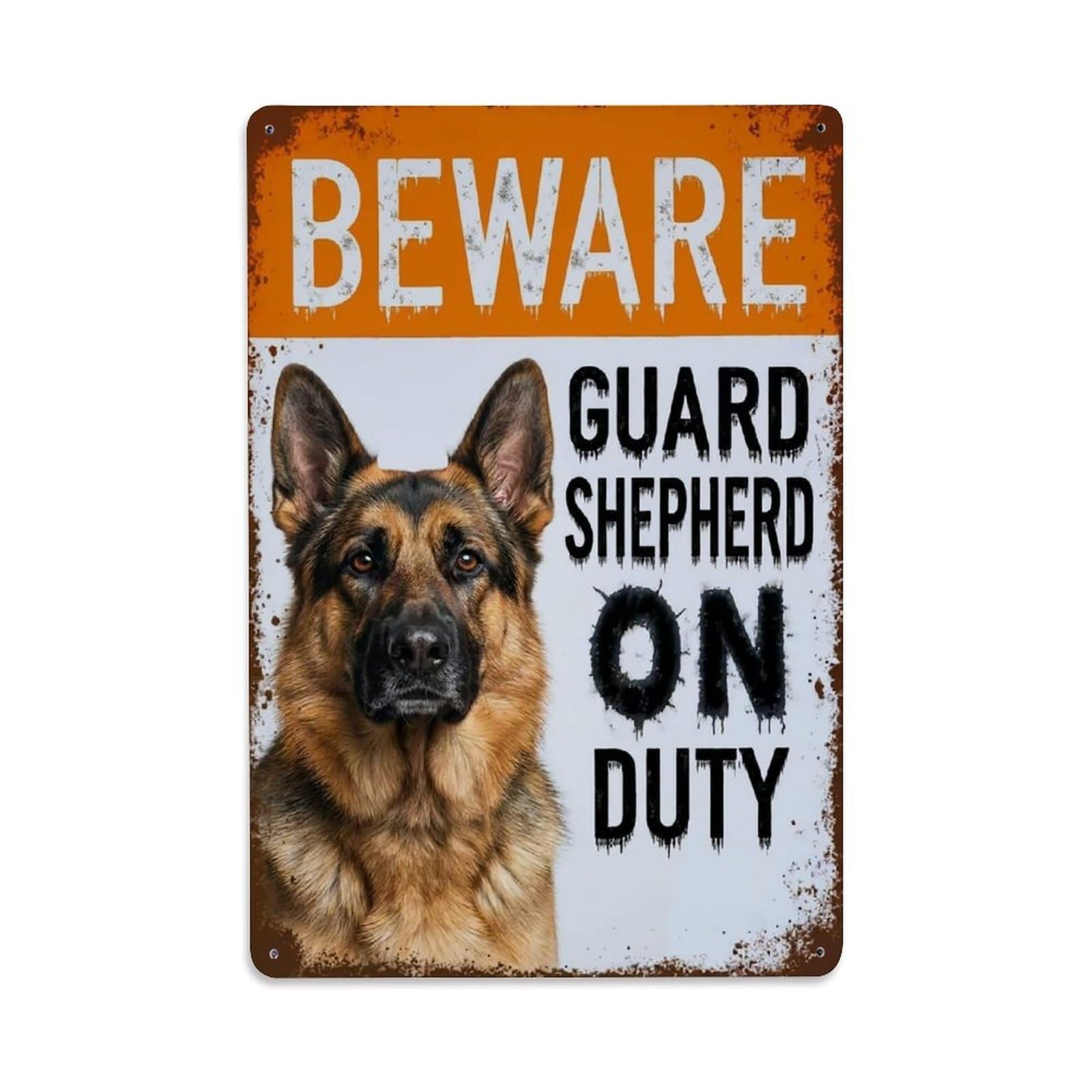 Vintage Funny Shepherd Guard Beware of Dog Fence Metal Tin Sign Plaque Wall Decor for Cafe, Club Bar, Office, Garden Metal Poster 8x12Inch