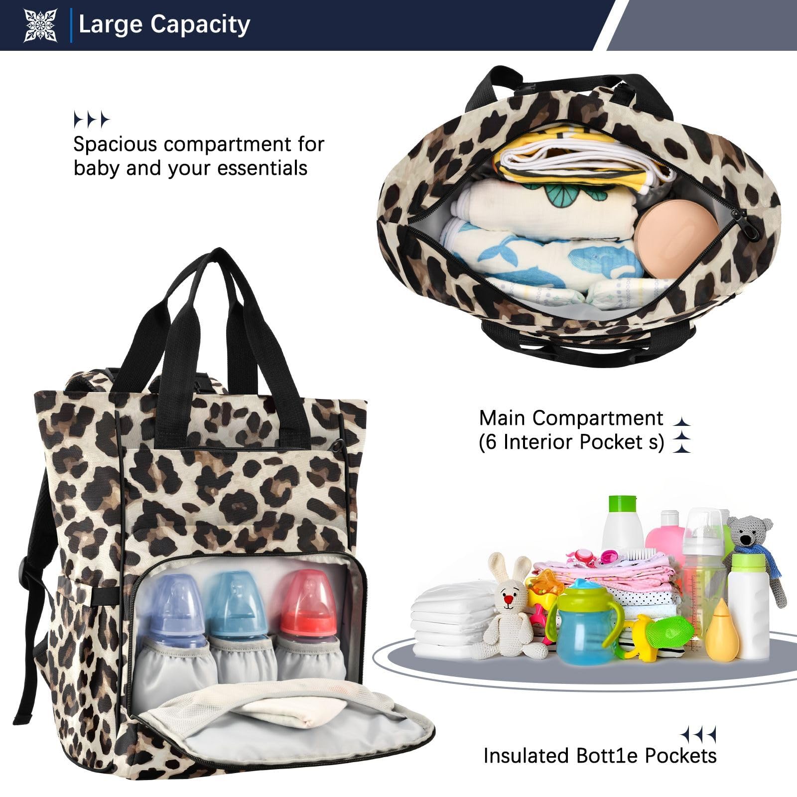 Gelber Leoparden-Tier-Geparden-Muster, Wickeltasche, Rucksack für Damen und Herren, großer Laptop-Rucksack, Reiserucksack, Tagesrucksack, Lunchtasche mit isolierten Taschen, Kinderwagengurten,