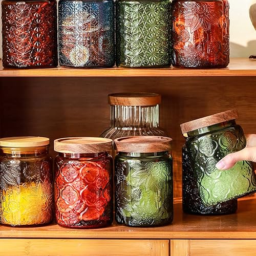 Miniatura 6 de ANSQU Tarro de vidrio vintage de 23.7 onzas con tapa de madera maciza, almacenamiento hermético para té suelto, café, dulces, galletas, detergente