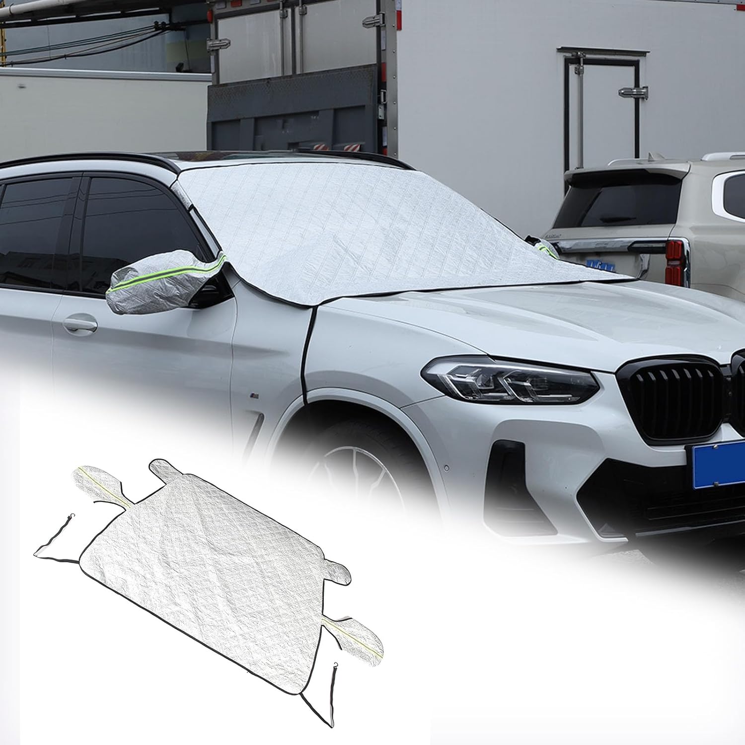 Car Windshield Snow Cover Compatible for BMW X3 G01 2018 2019 2020 2021 2022 2023, for 4 Layers Protection, for Ice and Snow, UV & Frost Wiper Mirror Protector Windproof Sunshade Cover Accessories