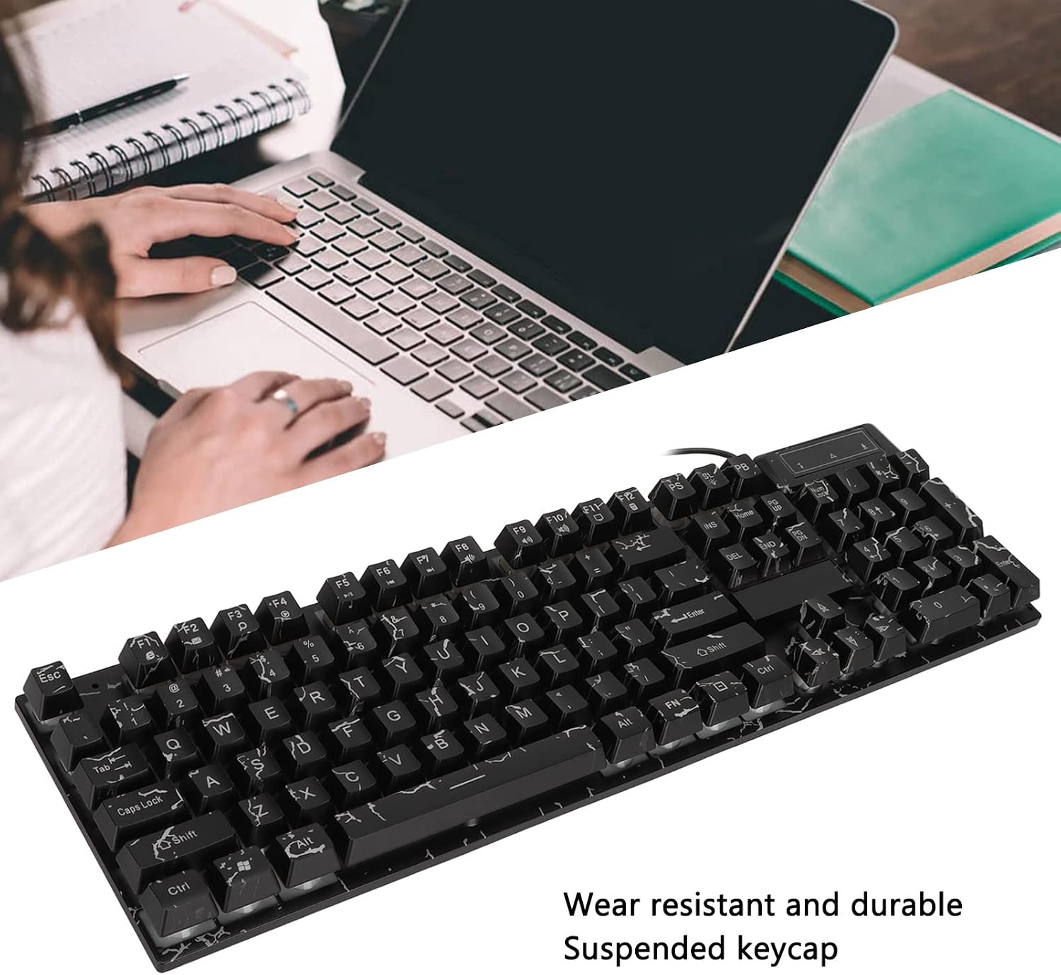 USB Wired Mechanical Gaming Keyboard, 104 Keys RGB Colorful Lighting Portable Mechanical Keyboard with Suspended Keycaps for PC Computer