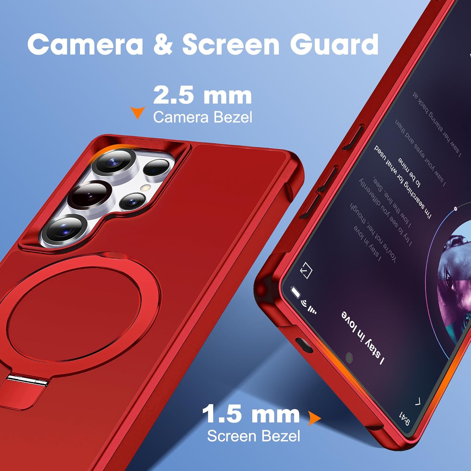 Compatible with Samsung Galaxy S25 Ultra Case with Magnetic Ring Stand Case for S25 Ultra 6.9" [Compatible with Mag-Safe] [Great Grip Feeling],Red - Image 7