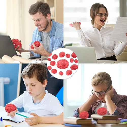 Miniatura 4 de Zhanmai 6 bolas de estrés cerebral para Halloween, juguete divertido de Halloween, bola roja en forma de cerebro para adolescentes y adultos, mejora