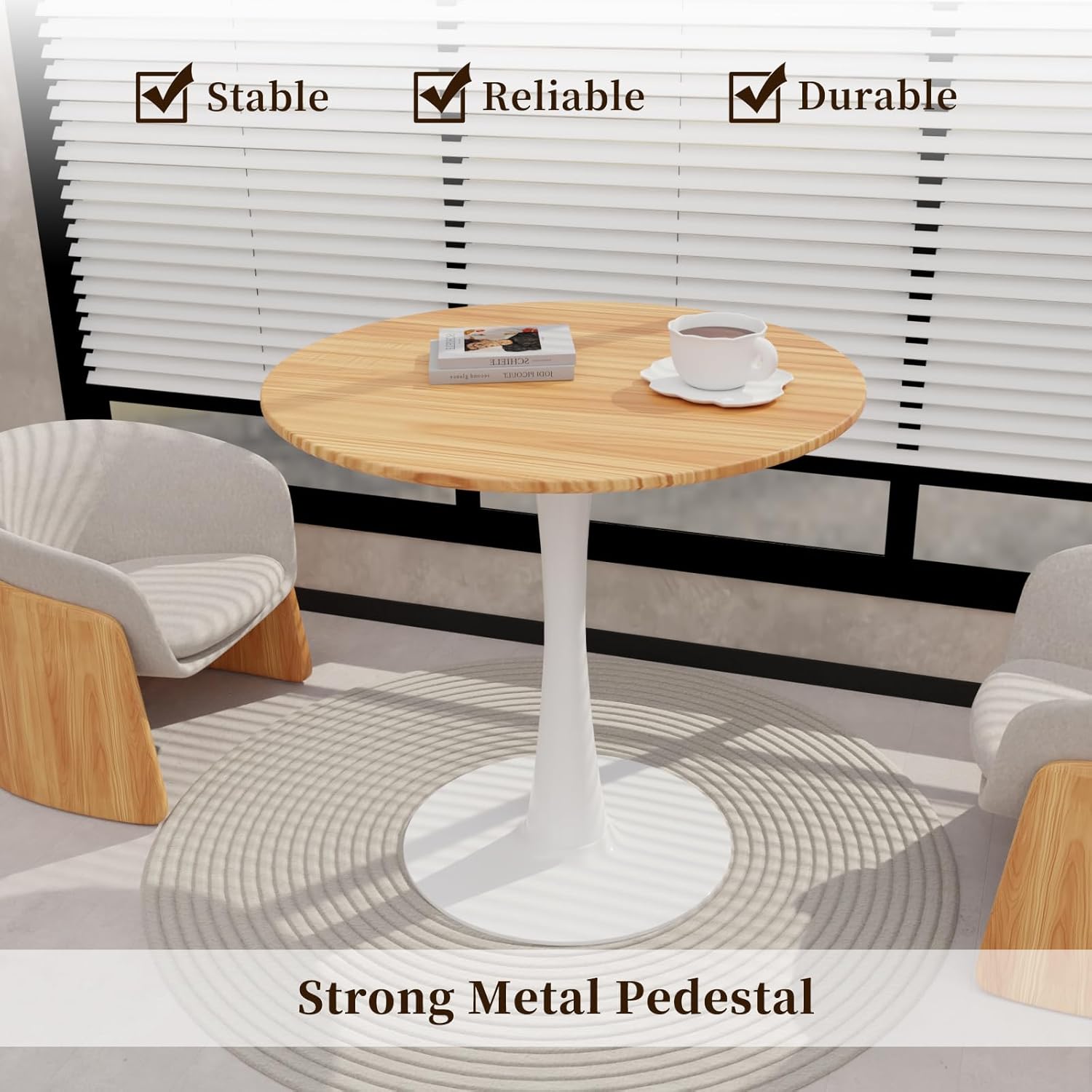24" Small Round Dining Table for 2 – Durable & Well-Made Tulip Table with Sturdy Metal Frame, Compact 2-Seater Kitchen or Dining Room Table for Small Spaces, Apartments, Café, Restaurant, Office