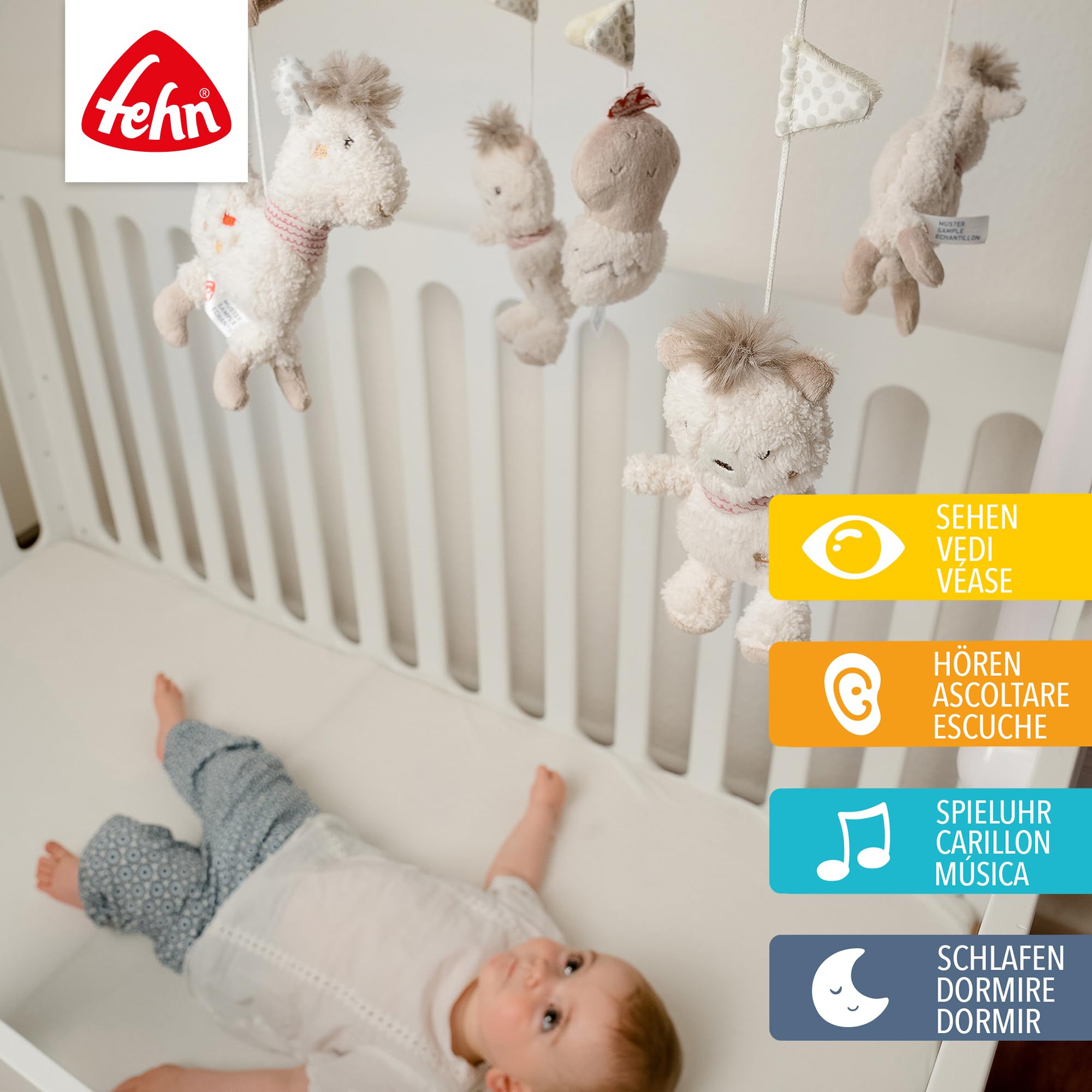 Fehn Música móvil Perú - Mobile a carica con melodia Sabes cuántas estrellas hay y figuras para tranquilizar y entretener - con fijación a la cama para bebés de 0 a 5 meses