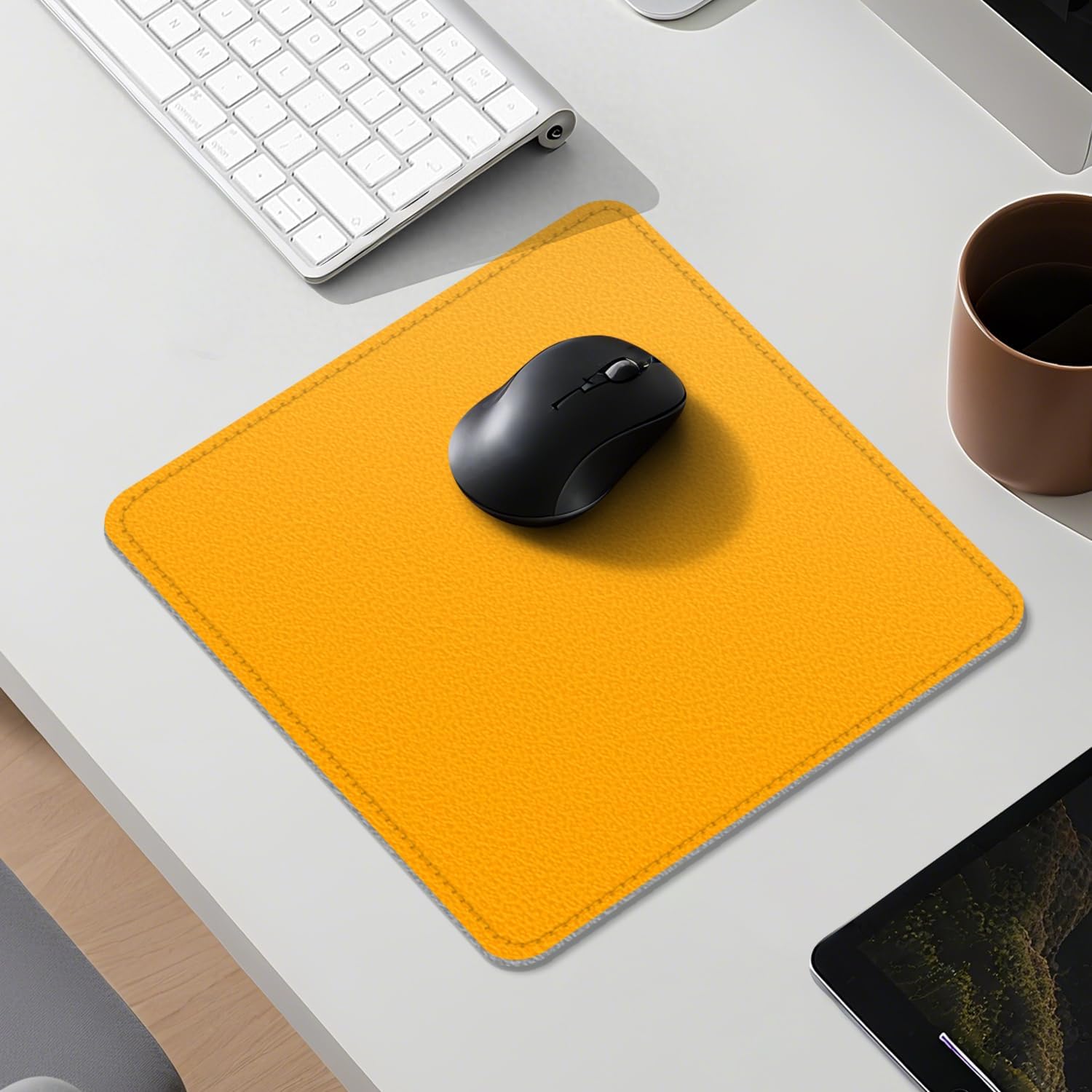 Dual Sided Leather Desk Mat - Waterproof Desk Pad - Ideal for Large Mouse Pad and Desk Mats on Top of Desks (Yellow, 11"*8") - Image 2