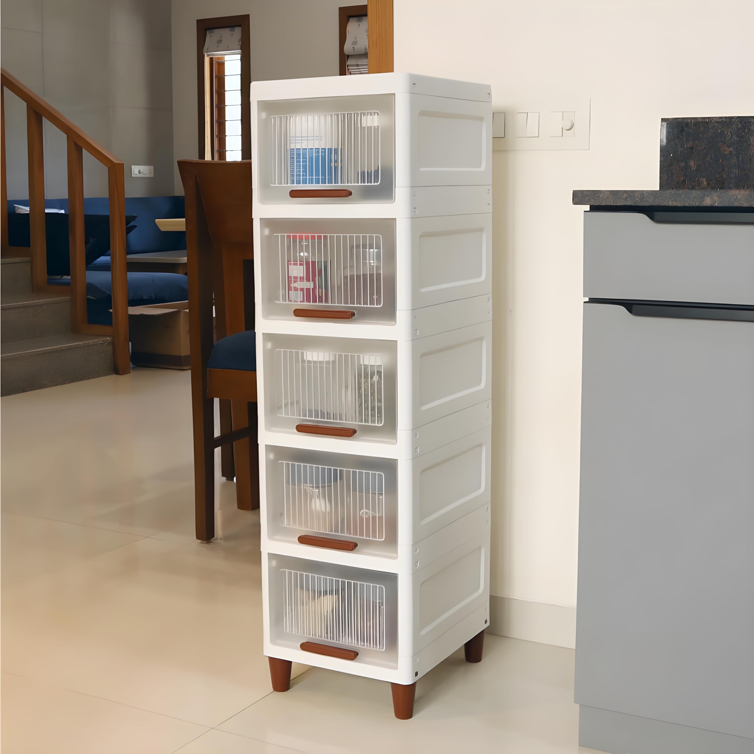 JIALTO Drawer Storage Organizer | Folding Stackable Storage Cabinet with Doors and Foldable Wardrobe | Plastic Drawers Storage for Bedroom Living Room and Office (5 PACK, WHITE) (B0CXMBVL3K) Amazon Price History, Amazon Price Tracker