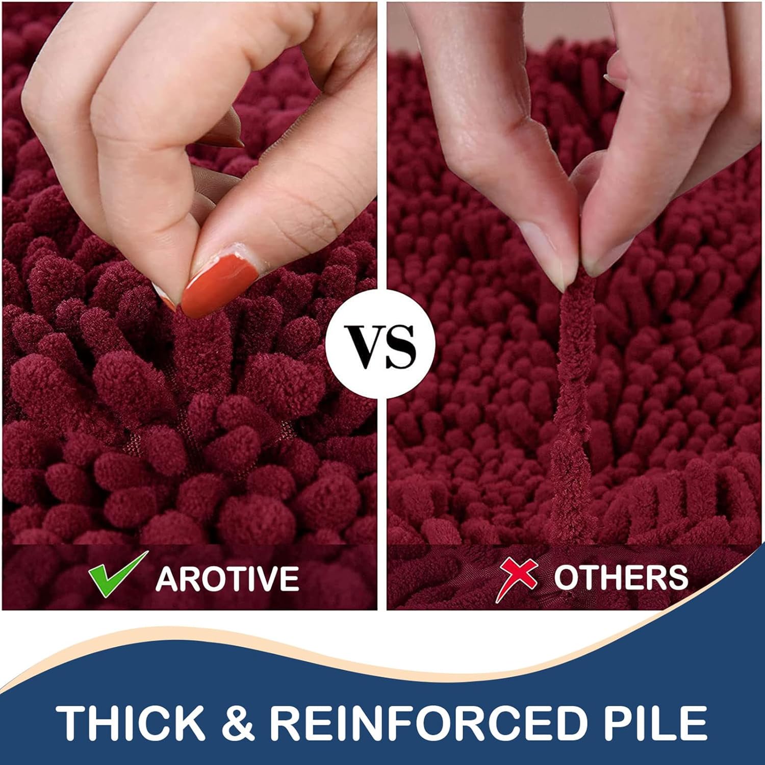 Arotive Chenille Bathroom Rugs 2 Pieces, Bath Rug Size 24x16 and 30x20 in Burgundy, 2 Item Bundle