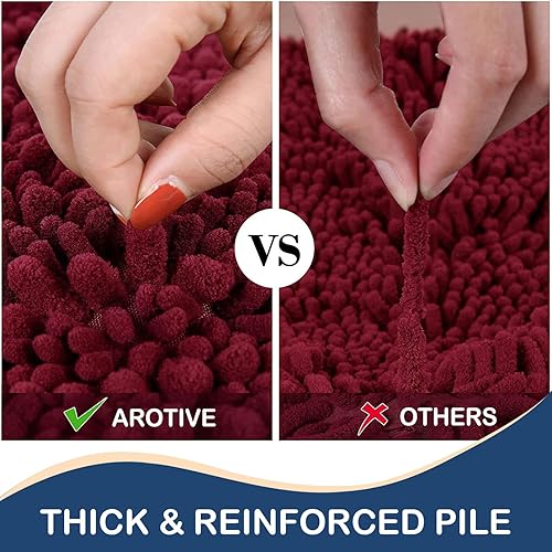 Miniatura 6 de Arotive Alfombras de baño de chenilla, 2 piezas, tamaño de alfombra de baño de 24 x 16 y 30 x 20 pulgadas, color borgoña, paquete de 2 artículos