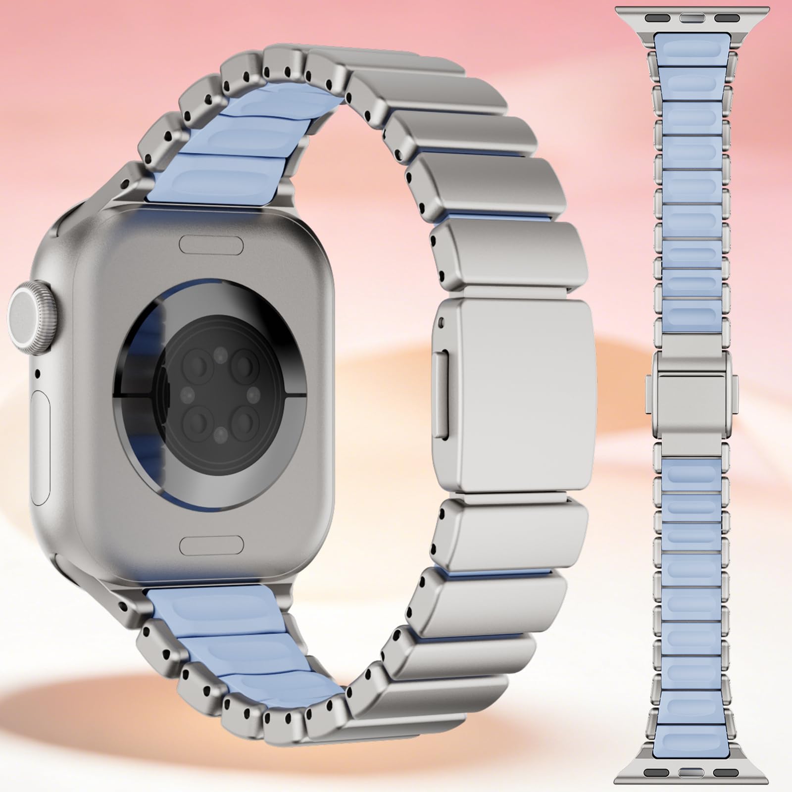 SEURE Pasek do zegarka Ultra 49, 46, 45, 44, 42, 41, 40, 38 mm, stal nierdzewna, metal, silikon, podwójna warstwa DLC, zapasowy pasek z magnetycznym zapięciem zatrzaskowym do serii 10 11 (czarny)