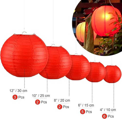 Miniatura 2 de Juego de 18 faroles de papel chinos redondos de 46812 pulgadas lámparas redondas de papel chino para bodas compromisos fiestas de abejas rojo 6