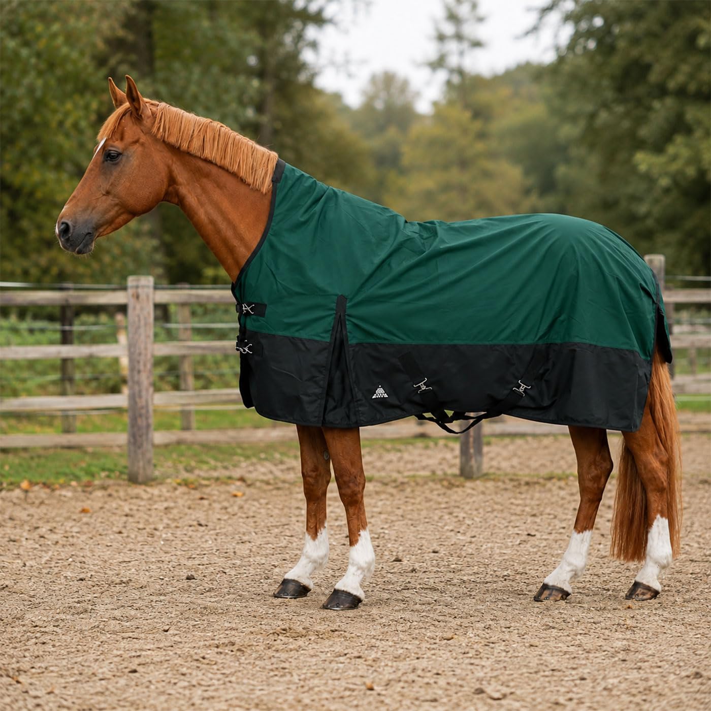 Brama-West Winterdecke Yeti Pferdedecke Turnout 1200D High Neck 50 GMS - Grün/Schwarz - Gr. 145