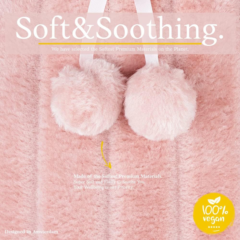 Qomfor Hot Water Bottle with Soft Cover - 1.8L Large - Hot Water Bag for Pain Relief, Cramps, Back, Neck, Feet, Menstrual Cramps, Baby - Premium Cute Cover - Great Gift for Women - Pink