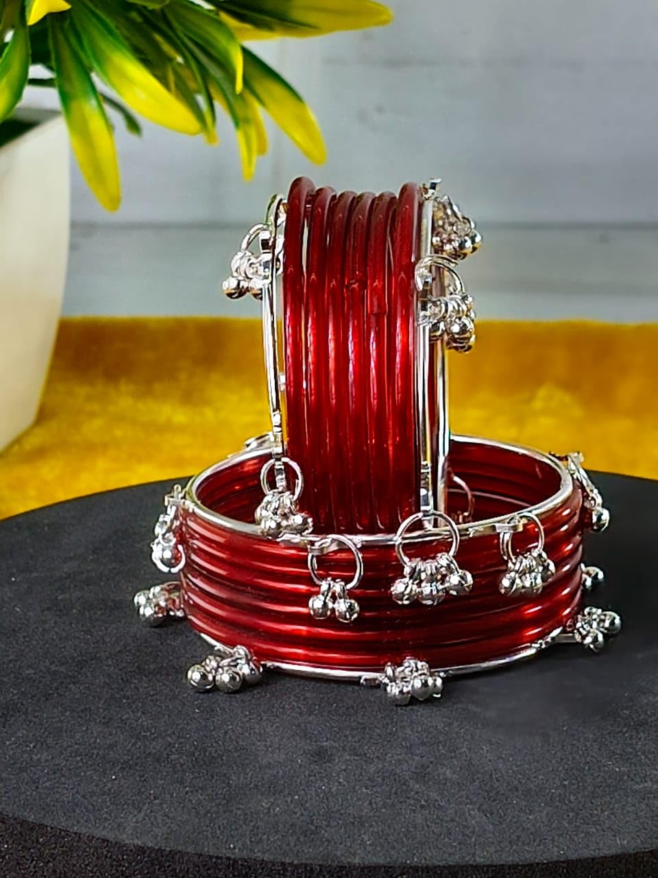 ZULKA Premium Glass Bangles Set with Ghungroo For Women & Girls | Daily Use Kangan Bangles | Kada Set | Kanch Ke Kade | Bangles Bracelet Set For Girls - Set Of 12 (ZU_GO2-Bangles-S-Red-2.4) 3