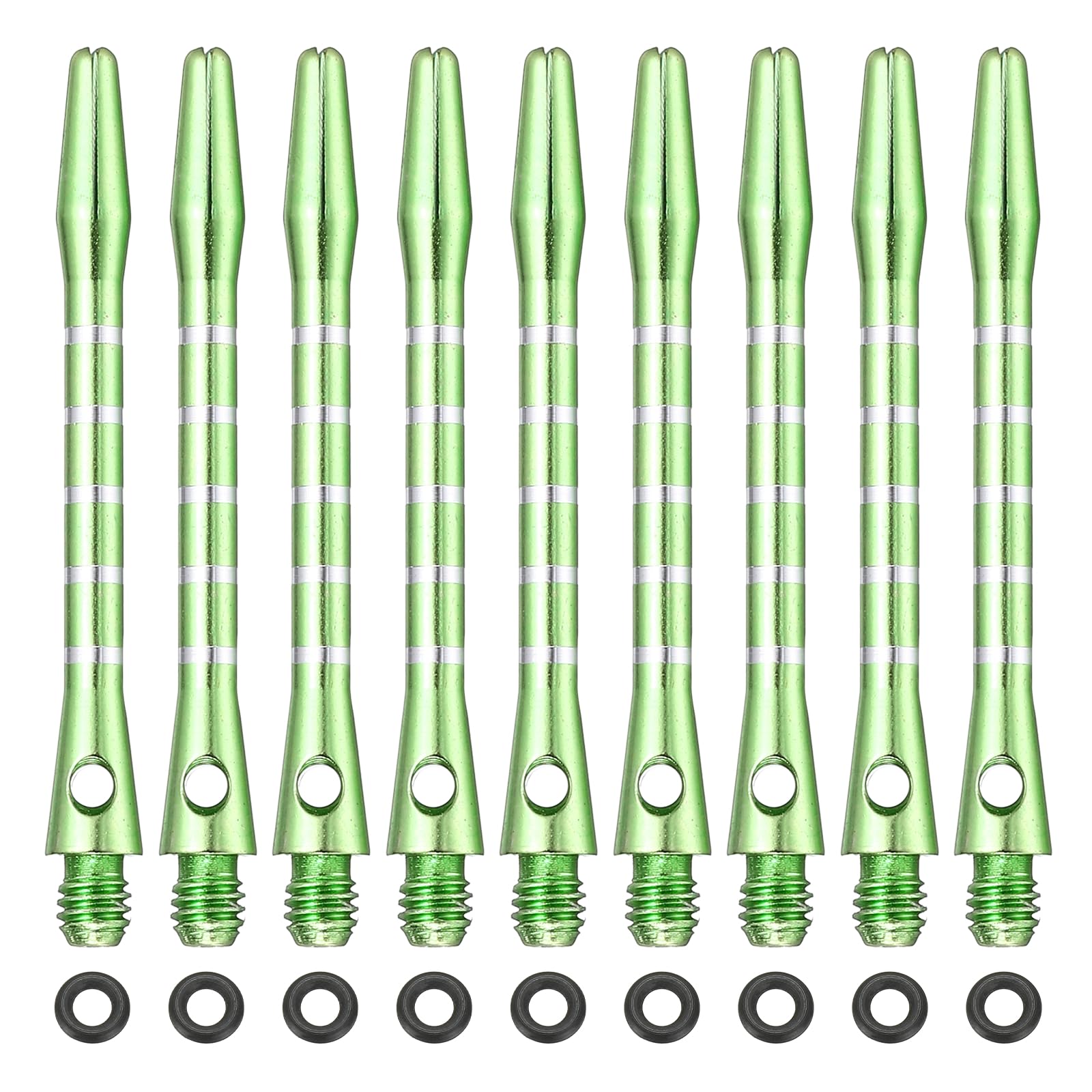 YELARXI Dart Shafts for Steel Tip, Medium 2BA Thread Aluminum Dart Shaft Set with Black Rubber Ring Replacement Accessories For (Darts Training/Sharpener), 48mm & 12 Set & Five Line Green