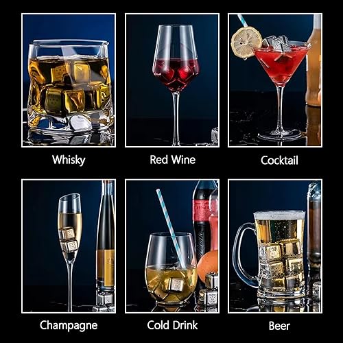 Miniatura 6 de Piedras de whisky de acero inoxidable, 32 cubos de hielo de metal, reutilizables, sin agua, con pinza y caja de almacenamiento, rocas de