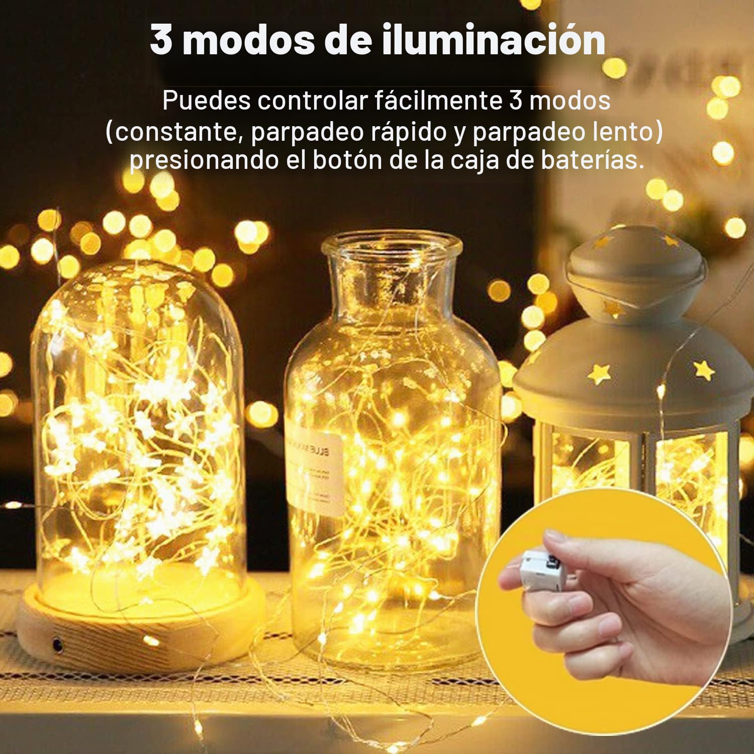 Cadena de luces LED, 6 x Guirnaldas de luces a pilas, alambre plateado cadenas de 2 metros 20 LEDs,para decorar dormitorios,jardines,fiestas,Navidad,Halloween,bodas y más(Blanco cálido)