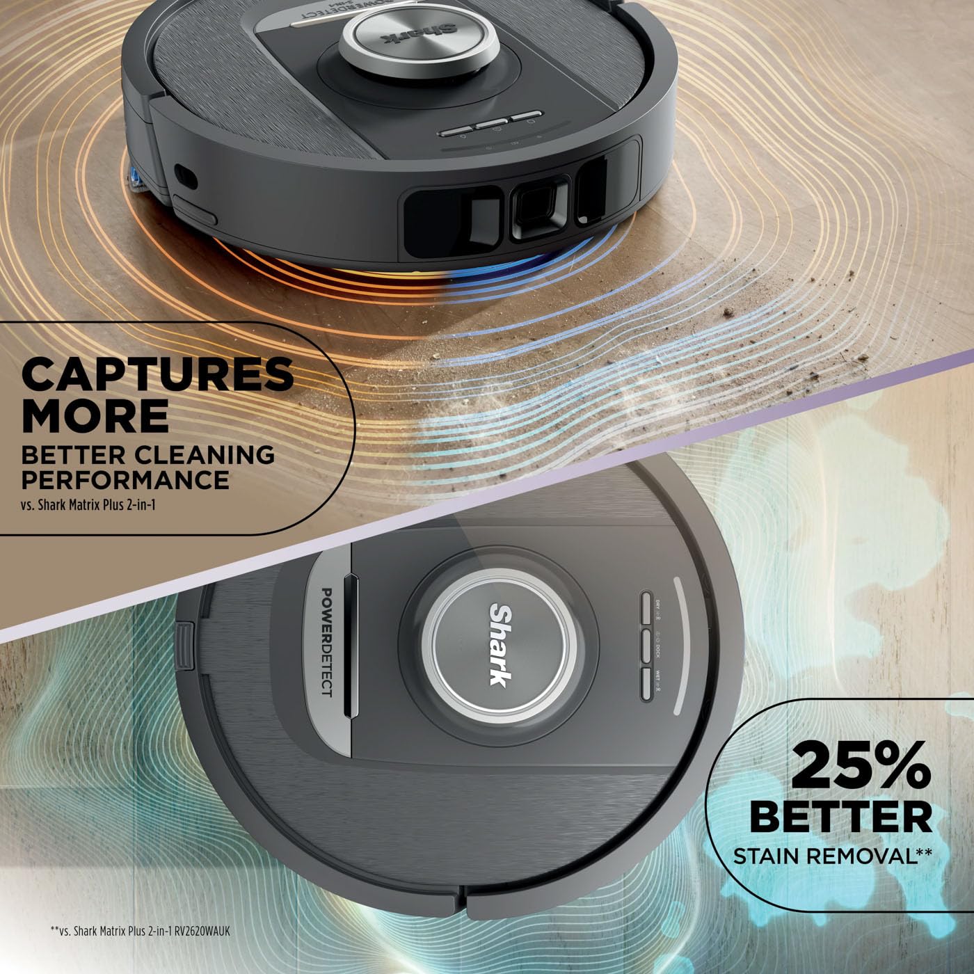 Shark PowerDetect Robot Aspirador y fregona 2 en 1, NeverTouch 30 días autovacía y autorecargable, con navegación 3D y LiDAR, NeverStuck Obstáculo Bypass, WiFi/App/Alexa, Negro RV2800YEUK