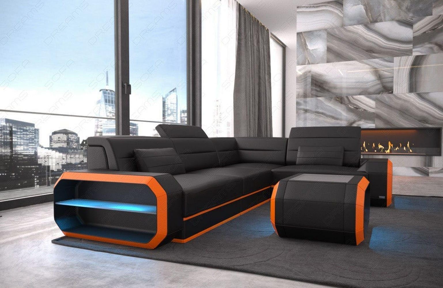 Mini Ledercouch Verona L Form mit LED – Modern und Bequem