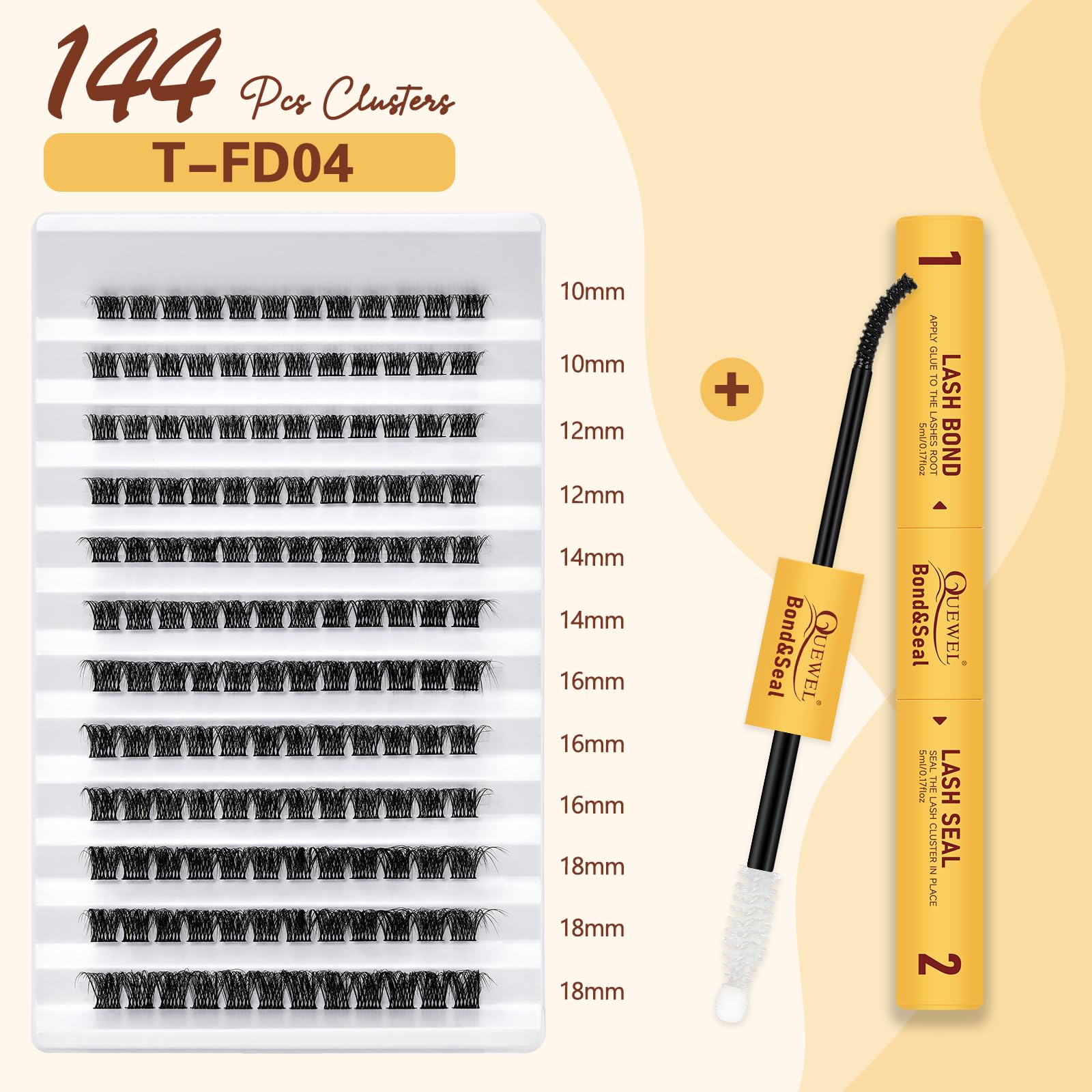 QUEWEL DIY Lash-Extensions Kit MIX10-18mm Lash-Clusters with Bond&Seal Super Hold - Image 2