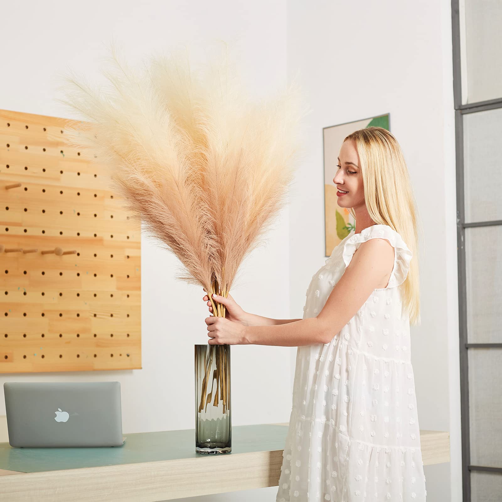 Herbe de la pampa artificielle décorative à 6 tiges, 110 cm, extra large, composition florale bohème, décoration d'intérieur pour chambre, fête de mariage